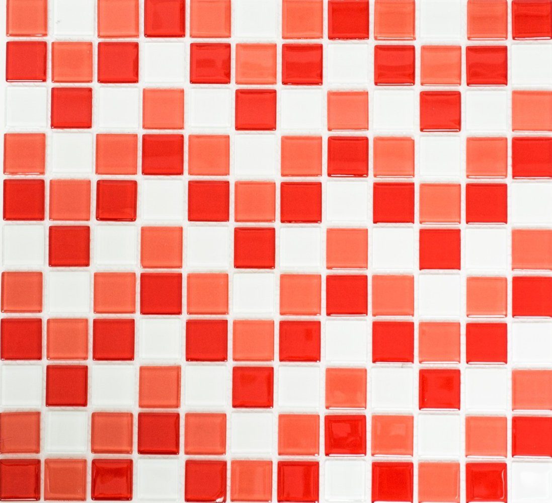 Mosani Mosaikfliesen Mosaik Fliesen Glasmosaik weiss orangerot BAD WC Küche