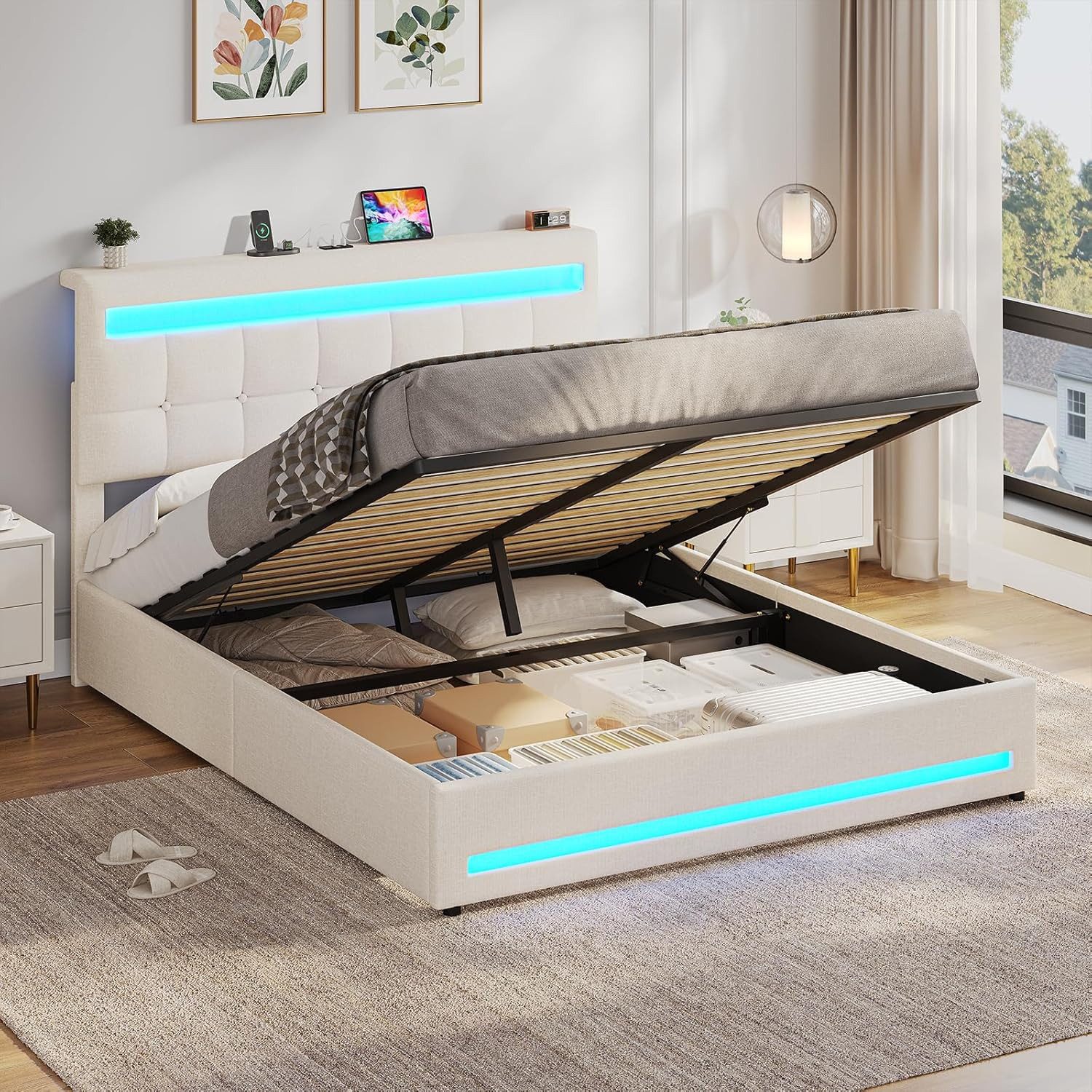 MSMASK Polsterbett Jugendbett mit LED Beleuchtung günstig online kaufen