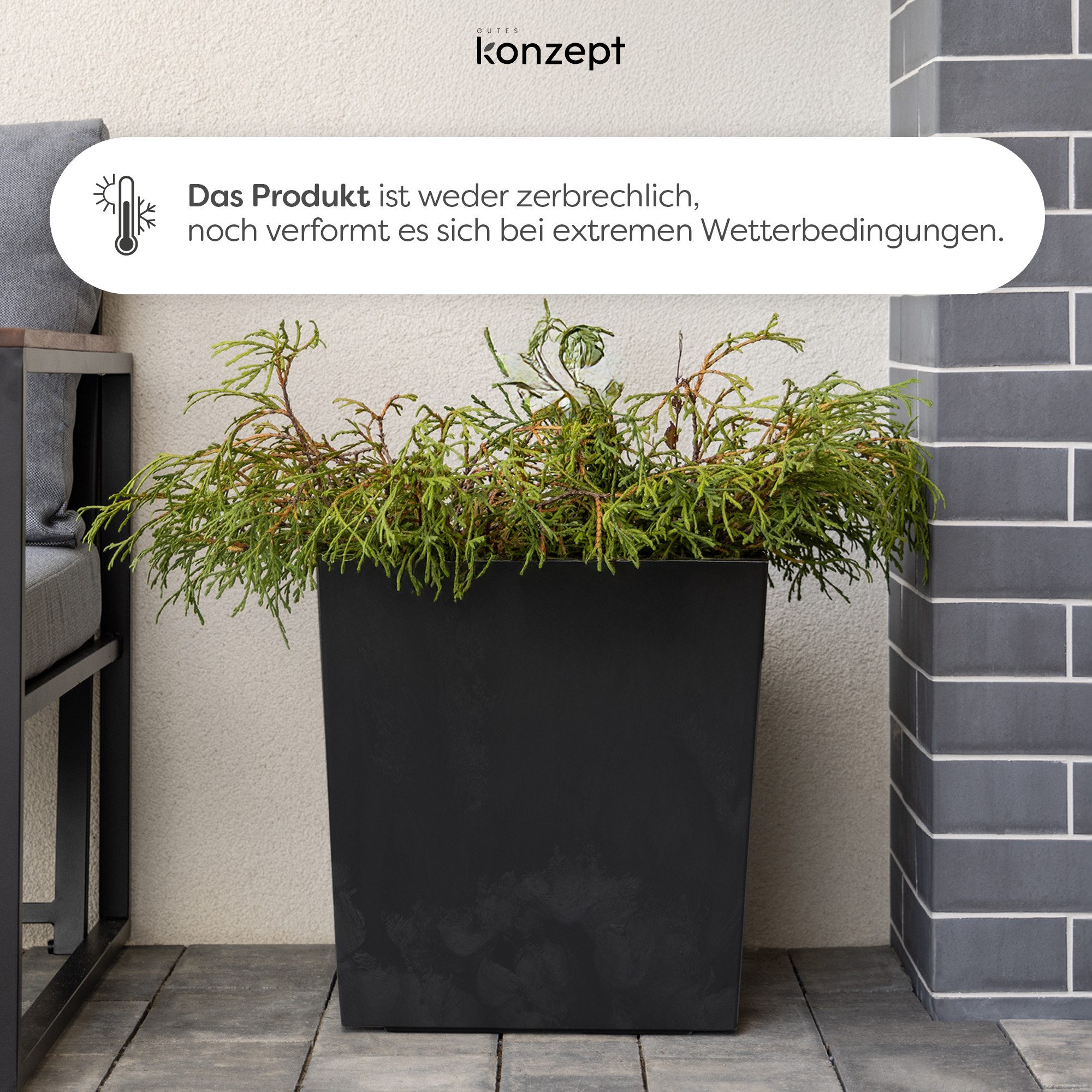 KONZEPT Pflanzkübel Blumenkübel mit Einsatz, XL 40x40x40 cm – UV-beständig & wetterfest, recyceltem Kunststoff, Beton-Optik für Garten, Balkon & Terrasse – Bild 5 von 5