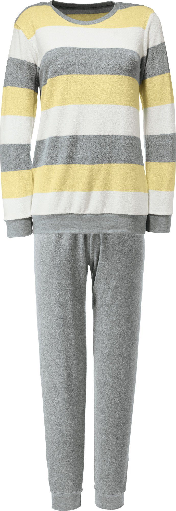 Erwin Müller Pyjama Damen-Schlafanzug Frottee Streifen gelb