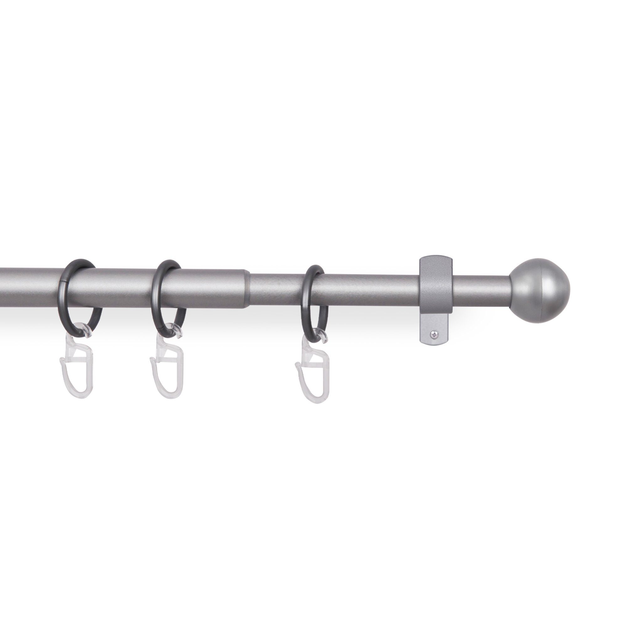 Bestlivings Gardinenstange mit dekorativen Endstücken 120-220 cm, Ø 16 mm, 1-läufig, ausziehbar, Wandträger, verschraubt, Metall, inkl. Ringe mit Faltlegehaken und Befestigungsmaterial