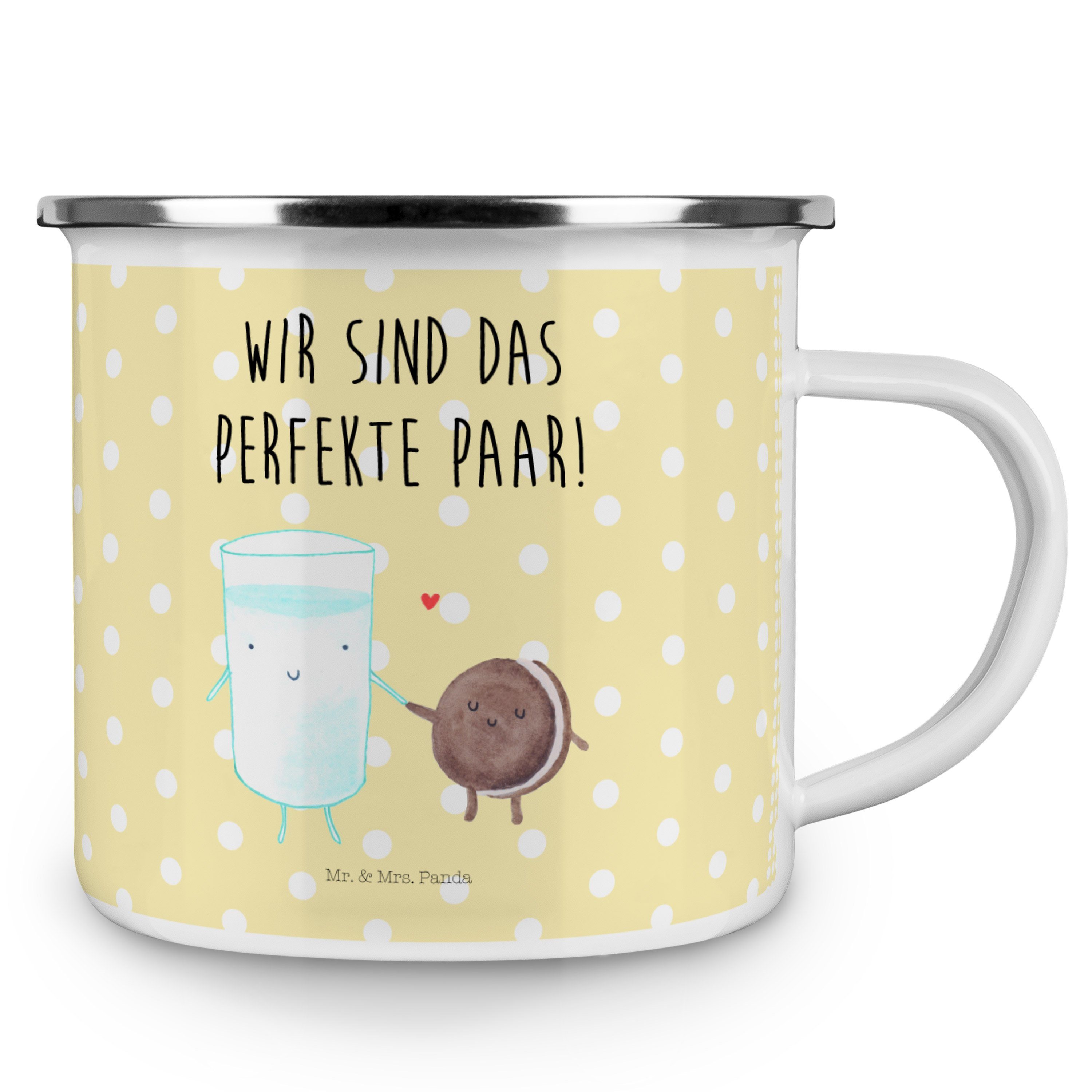 Mrs. & - Kaffee Becher Mr. - Blechta, Gelb & Panda Tasse, Keks Outdoor Pastell Emaille Milch Geschenk,