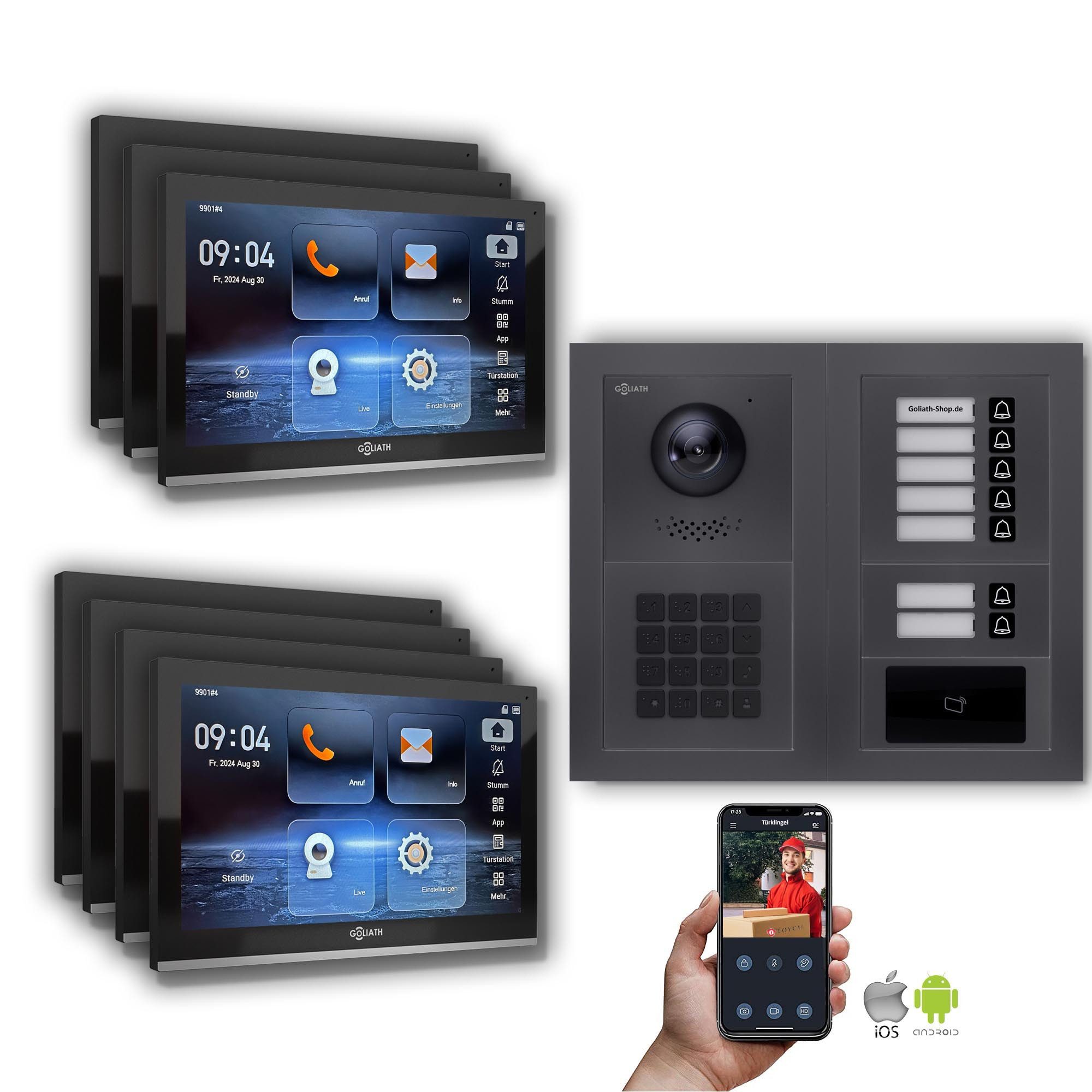 Goliath Intercom Video-Türsprechanlage Goliath IP Video Türsprechanlage: 10-Zoll 7 Familienhaus, RFID, Zahlen (Privat oder Gewerblich)