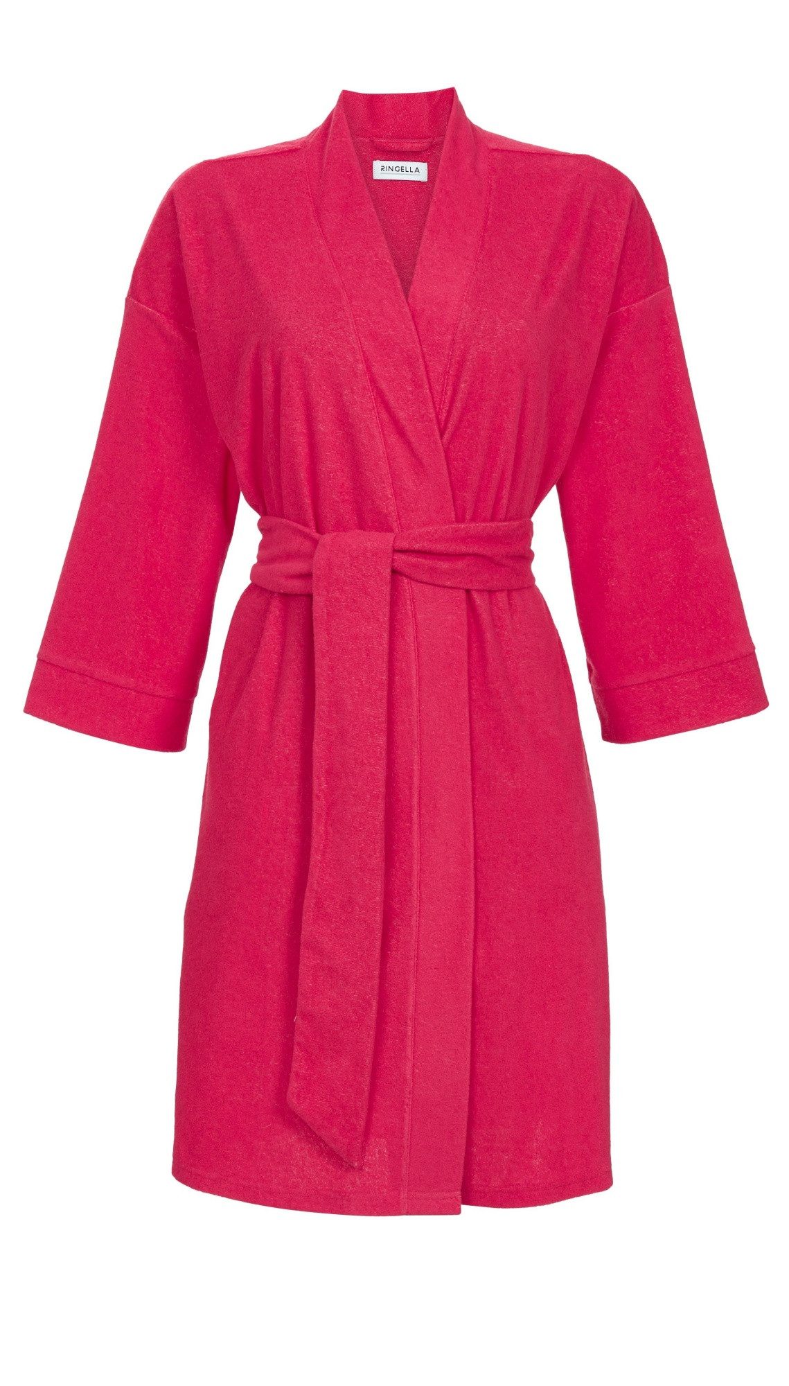 Ringella Damenbademantel aus weichem Stretchfrottee mit 3/4 Arm und Bindegürtel, Stretchfrottee, Kimono-Kragen, Bindegürtel, saugstark & pflegeleicht
