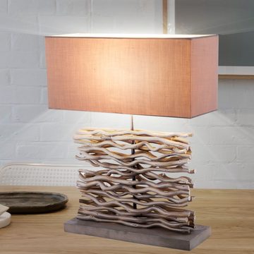 etc-shop Tischleuchte, Leuchtmittel nicht inklusive, Holz Design Tischlampe Textilschirm Nachtlicht Holzzweige geschwungen