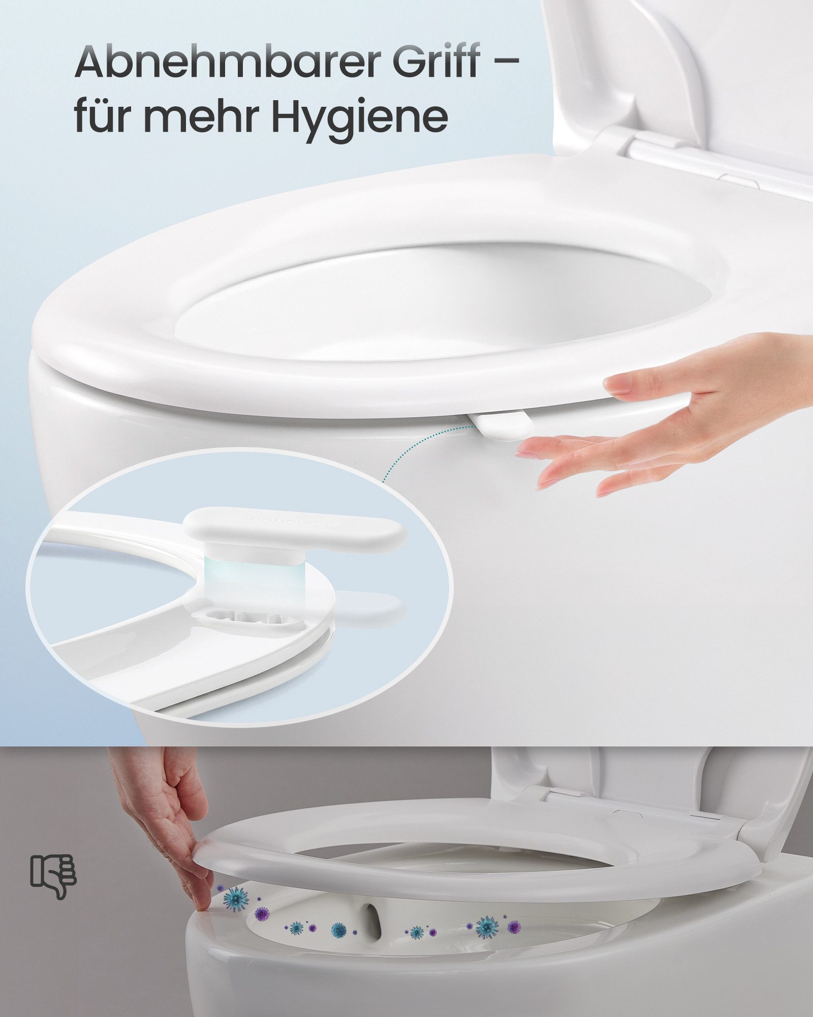 SONGMICS WC-Sitz Urea-Duroplast, belastbar mit 300 kg, O-Form D-Form, WC-Sitz O-Form, Absenkautomatik, abnehmbarer Toilettendeckel