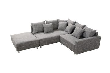 Küchen-Preisbombe Sofa Wohnlandschaft Couch Ecksofa Eckcouch Gewebestoff hellgrau Minsk L, Ecksofa + Hocker