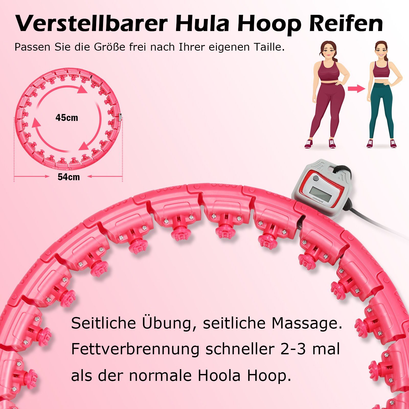 Smart Spielplatz Hula Einstellbar Zähler Hula-Hoop-Reifen Innen 24x Hoop Lospitch 1.2kg mit