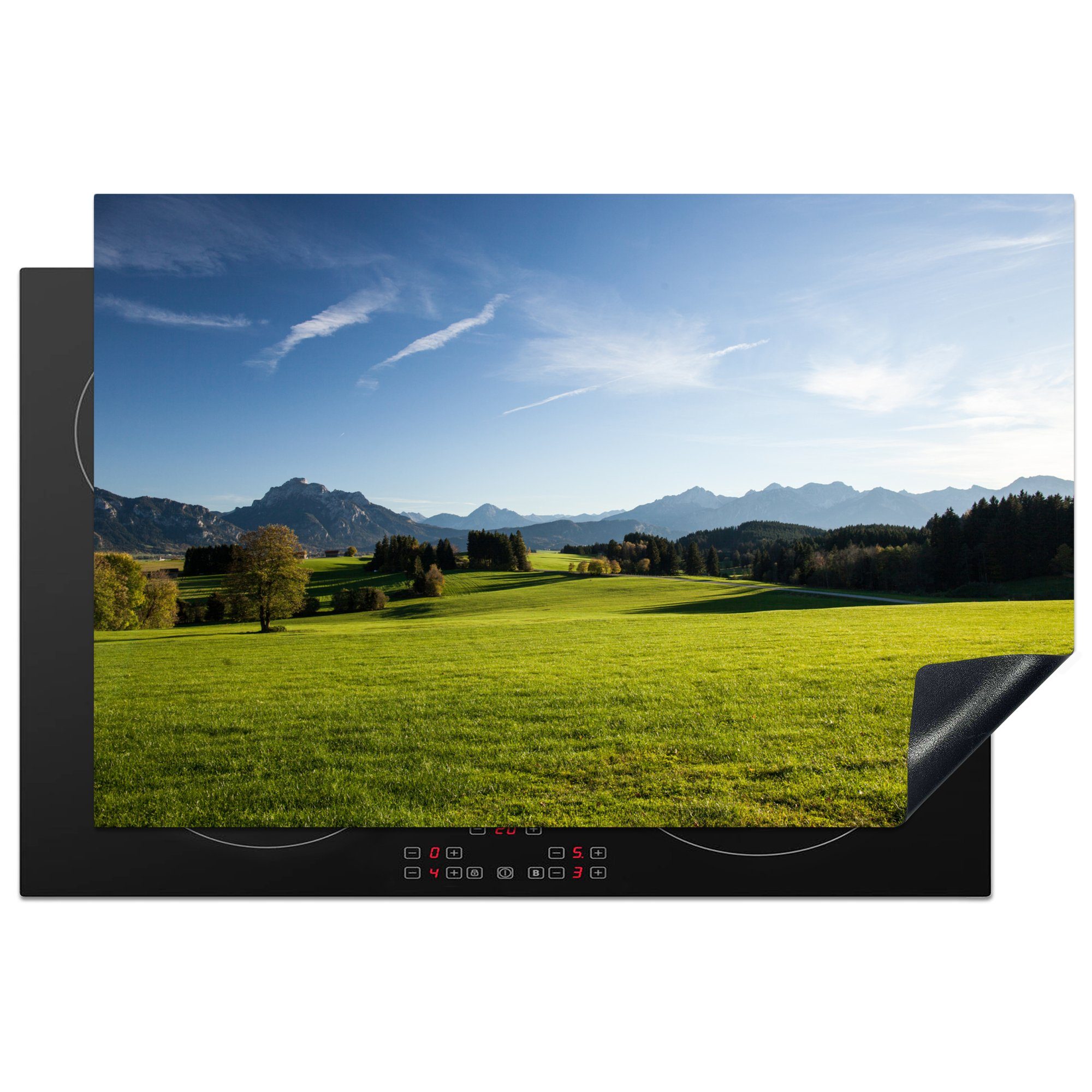 MuchoWow Herdblende-/Abdeckplatte Alpen - Gras - Bäume, Vinyl, (1 tlg), 81x52 cm, Induktionskochfeld Schutz für die küche, Ceranfeldabdeckung