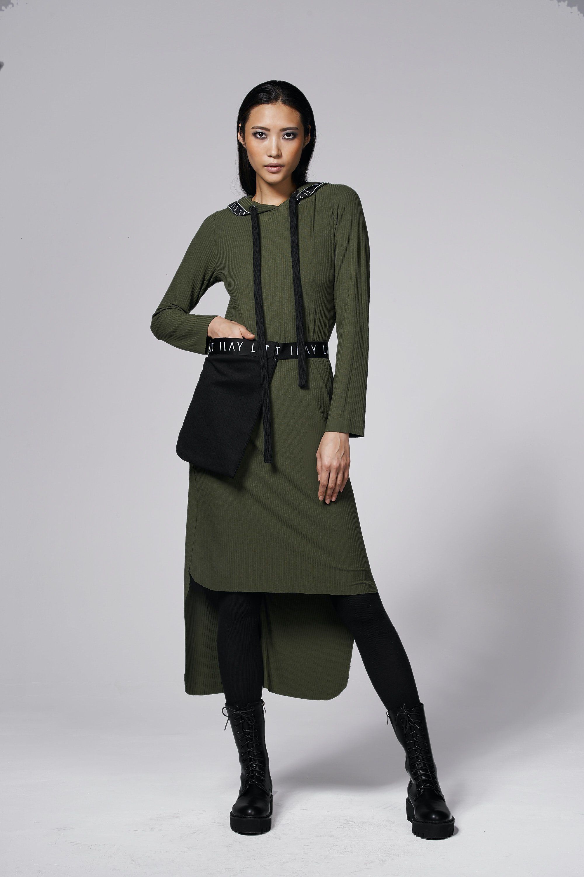 ILAY Lit Shirtkleid Billy Jerseydress Olive Kapuze
