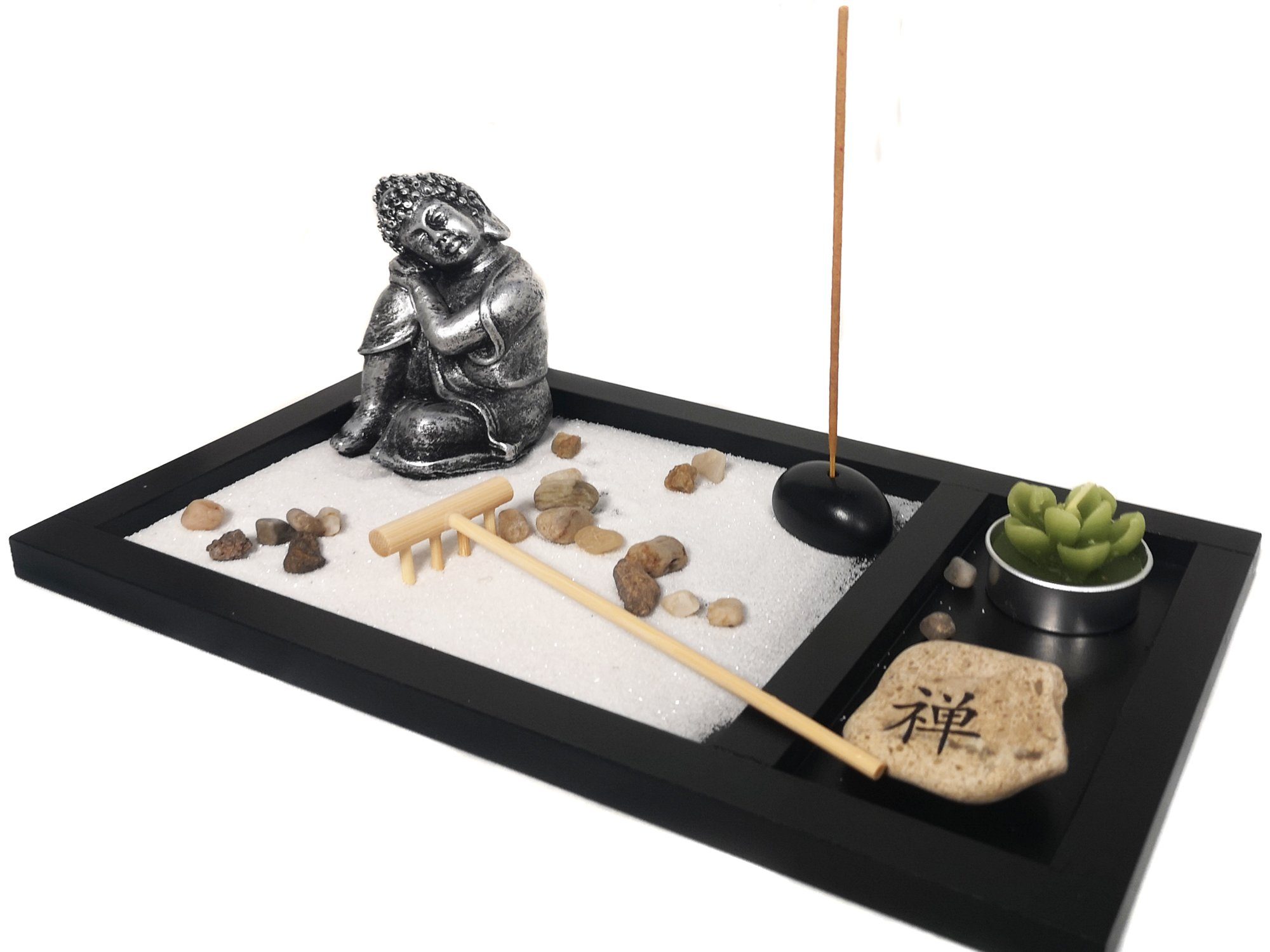 Yudu Dekofigur Zen-Garten mit Buddhafigur mit Teelicht Rauchstab Nr: YH072 – Bild 4 von 4