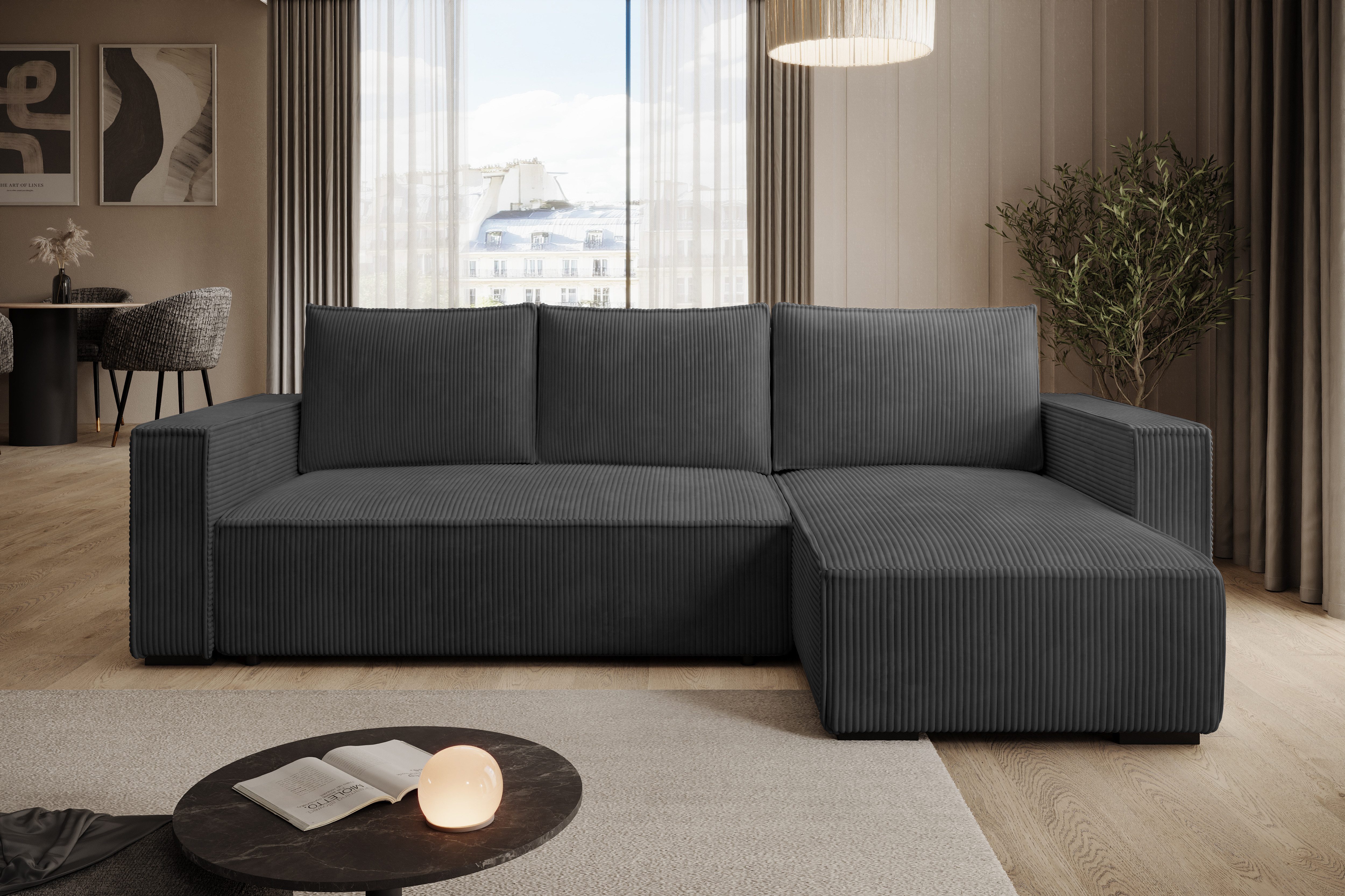 storez24 Ecksofa Letto, mit Bettkasten und Schlaffunktion, Cordstoff, L-Form, bequem