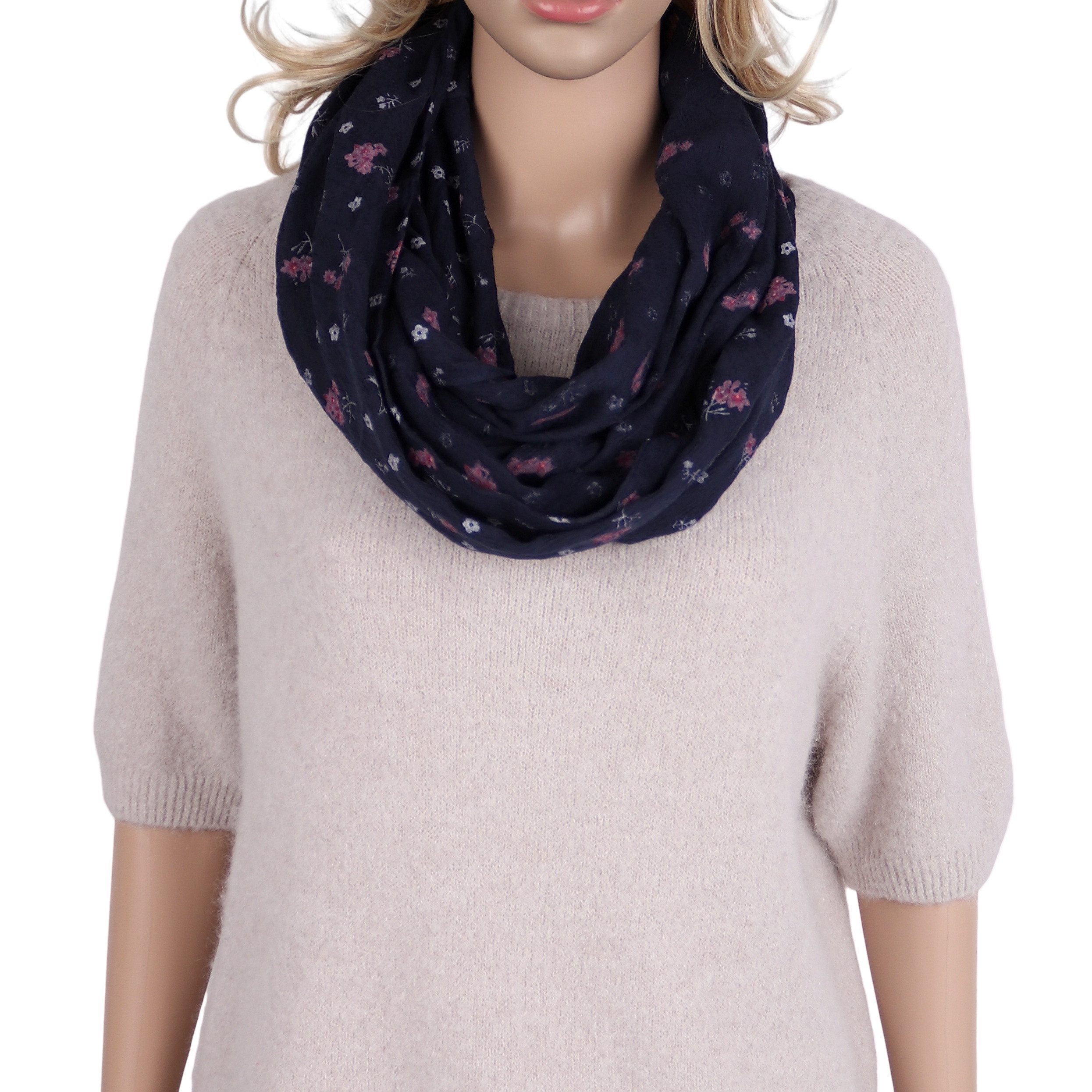 MIRROSI Loop Damen Schal mit Blumen-Muster Weich aus 100% Baumwolle Schlauchschal, (ca. 160x44cm Zweimal um den Hals wickelbar) – Bild 2 von 3