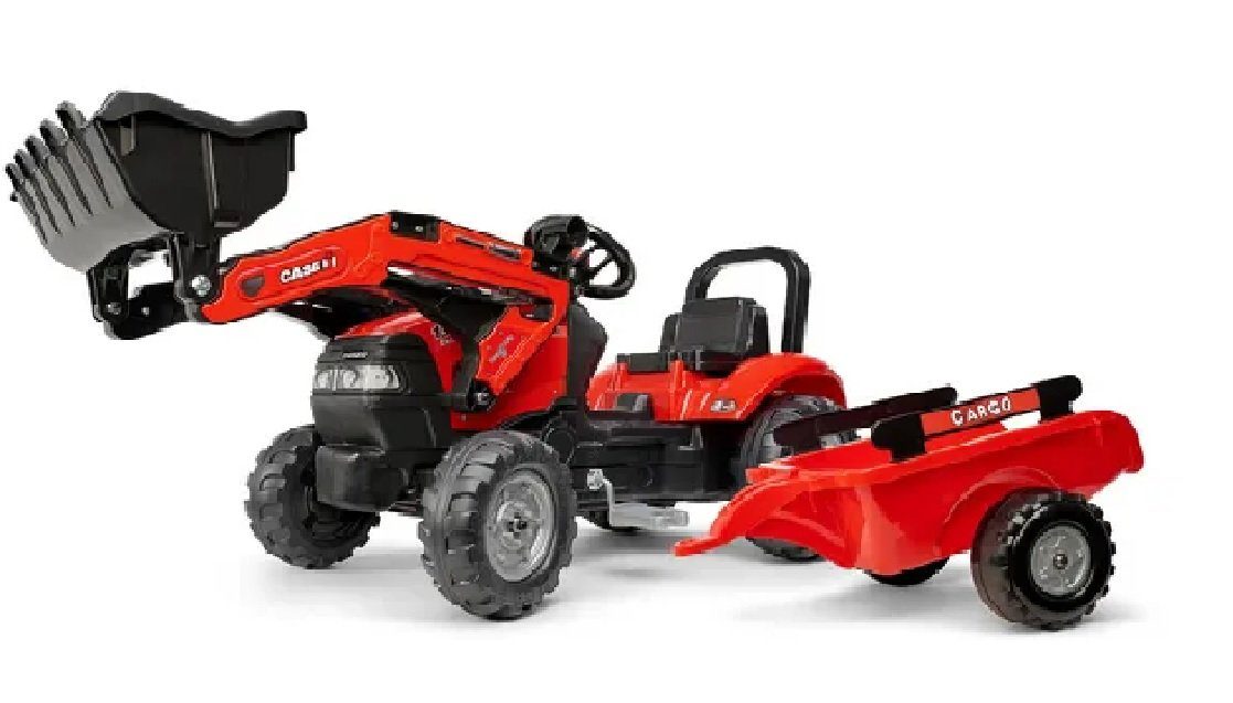 Falk Toys Trettraktor Falk F961AM Case IH Hoflader mit Anhänger