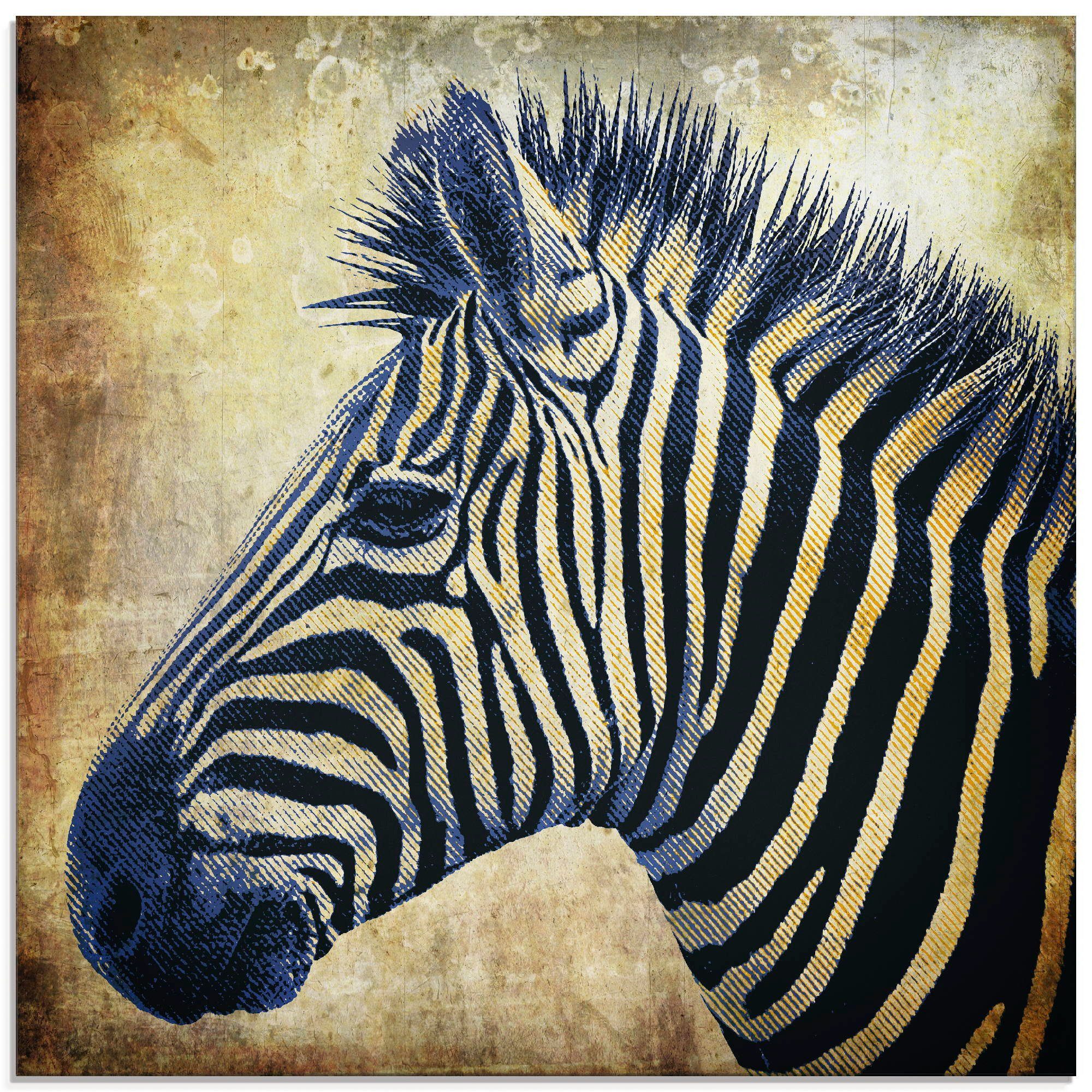 Wildtiere Größen Artland St), Porträt PopArt, (1 Glasbild Zebra verschiedenen in