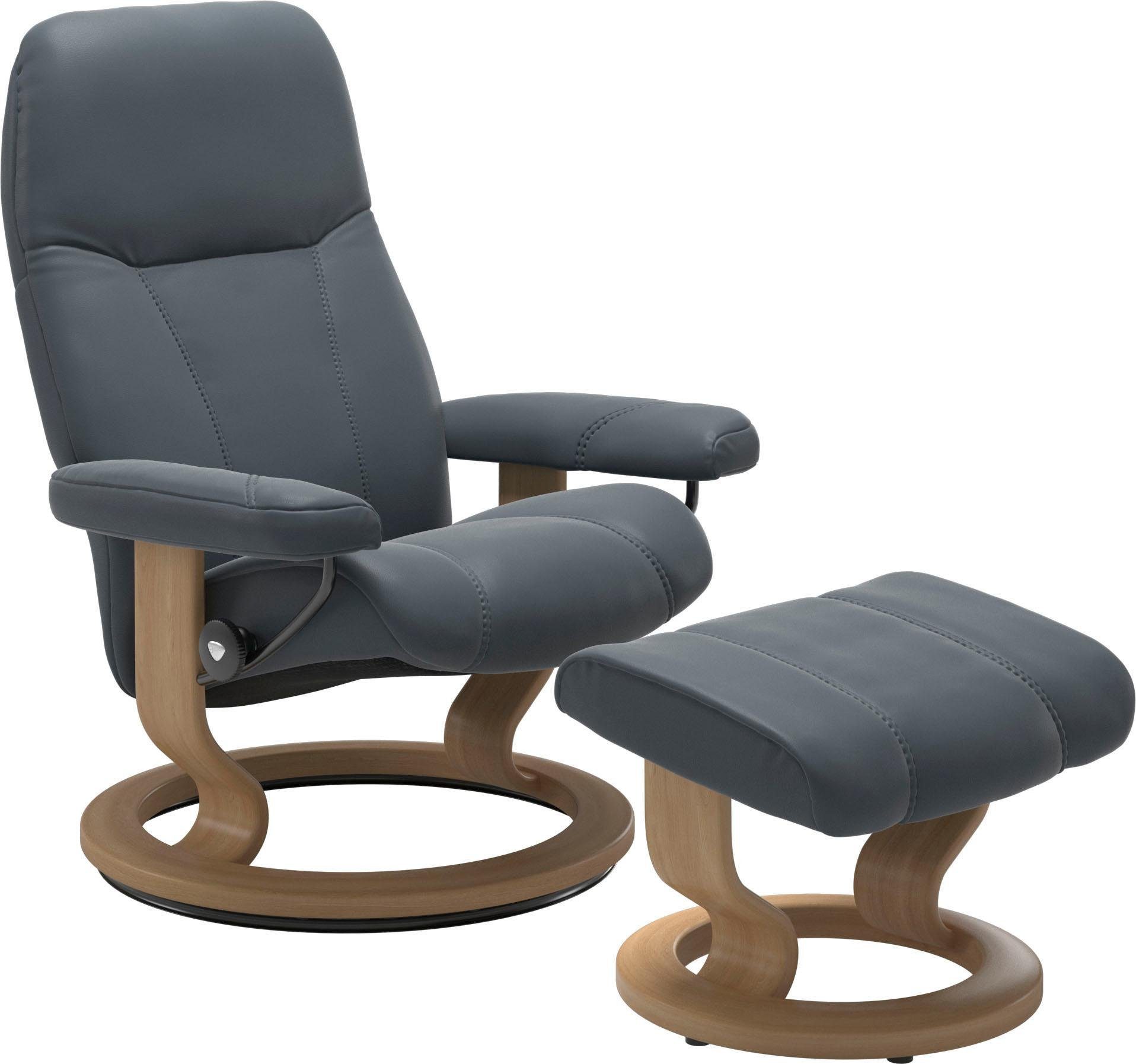 (Set, Gestell Classic Größe Hocker, Hocker), mit mit Relaxsessel M, Eiche Stressless® Consul mit Relaxsessel Base,