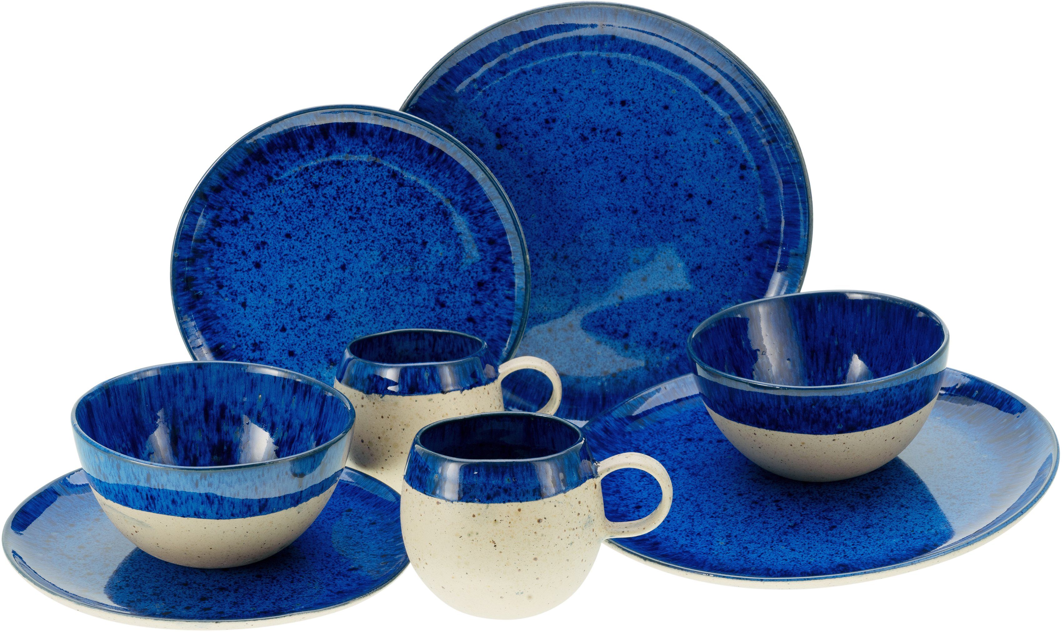 CreaTable Kombiservice Deep Blue Sea Blau (8-tlg), 2 Personen, Steinzeug