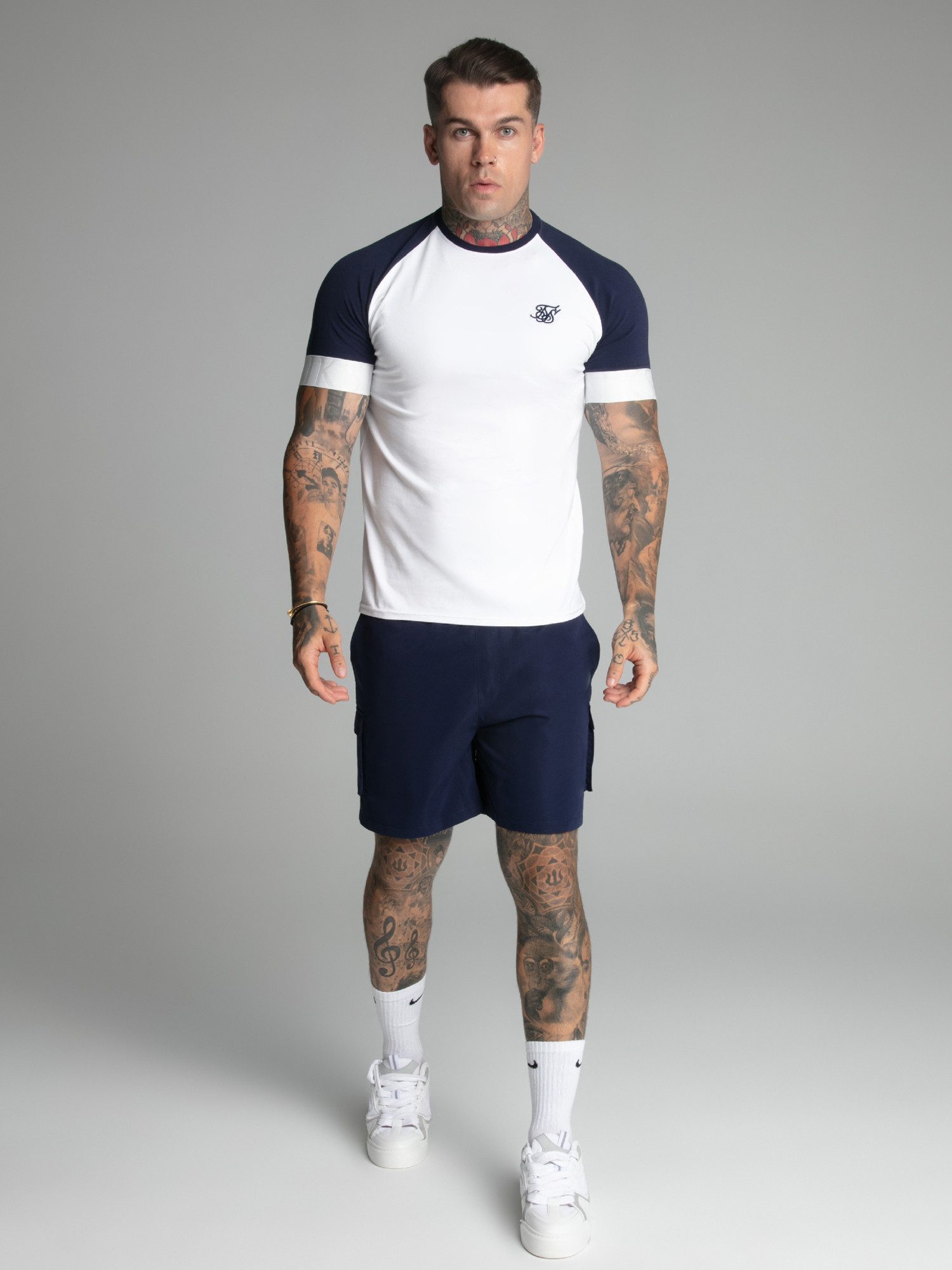 Siksilk Kurzarmhemd SikSilk Herren Weiß,Marine Tech günstig online kaufen