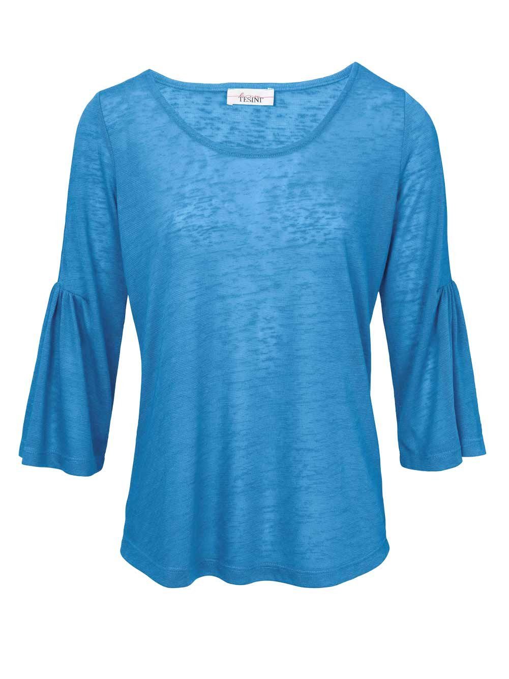 Damen Tesini Designer-Volantshirt, Longshirt heine blau Linea