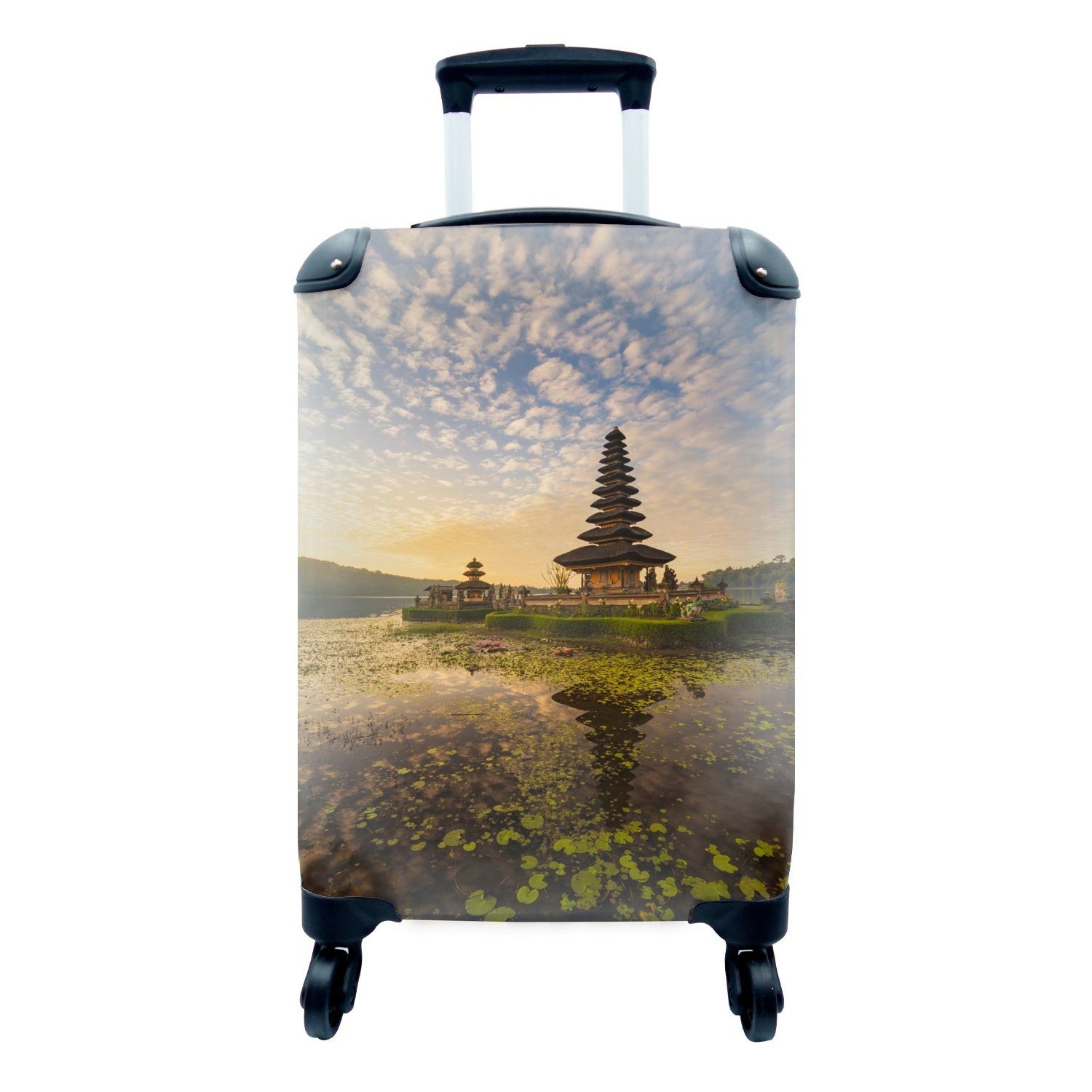 MuchoWow Handgepäckkoffer Schafswolken über dem Pura Ulun Danu Bratan-Tempel auf Bali, 4 Rollen, Reisetasche mit rollen, Handgepäck für Ferien, Trolley, Reisekoffer