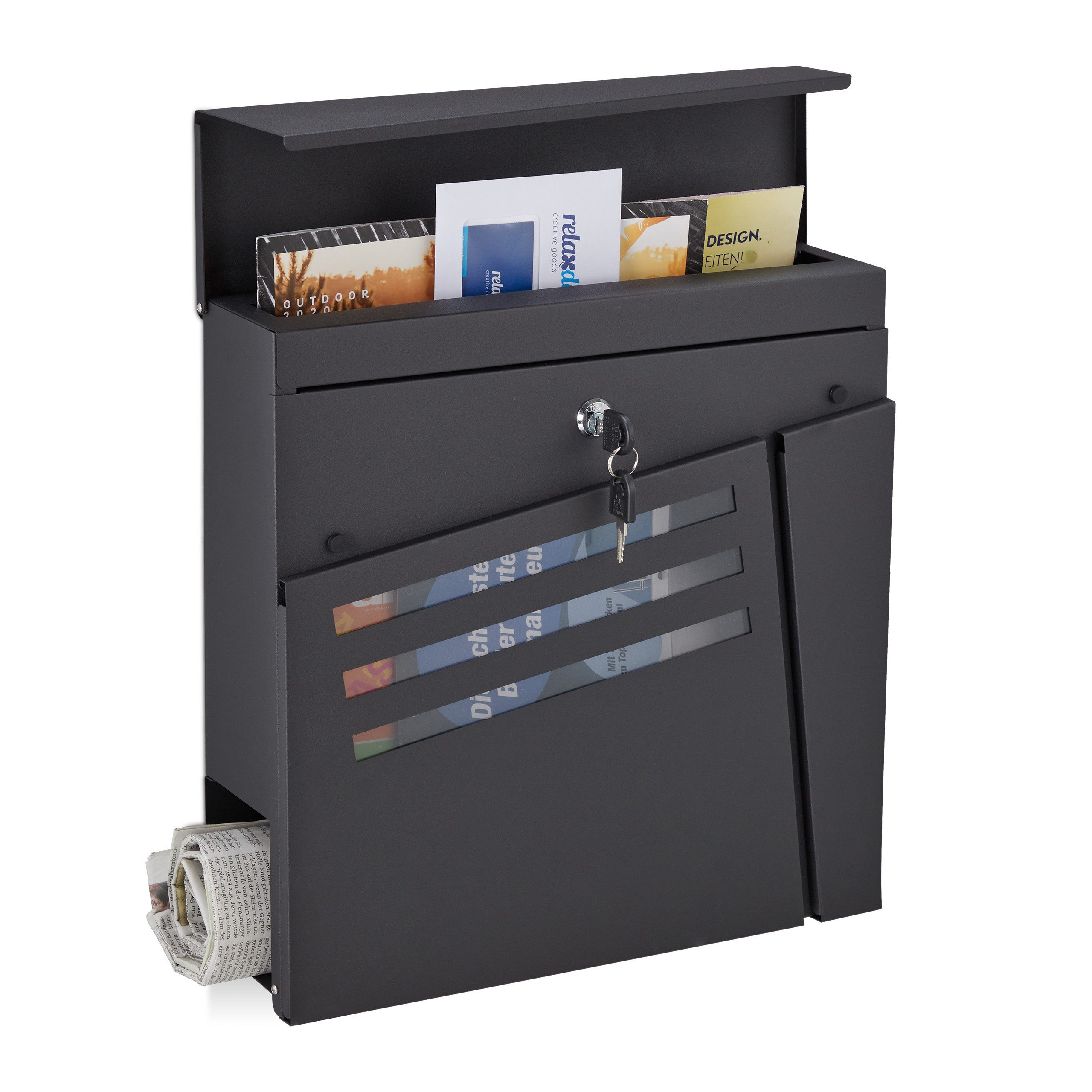 relaxdays Briefkasten Schwarzer Briefkasten mit Zeitungsfach günstig online kaufen