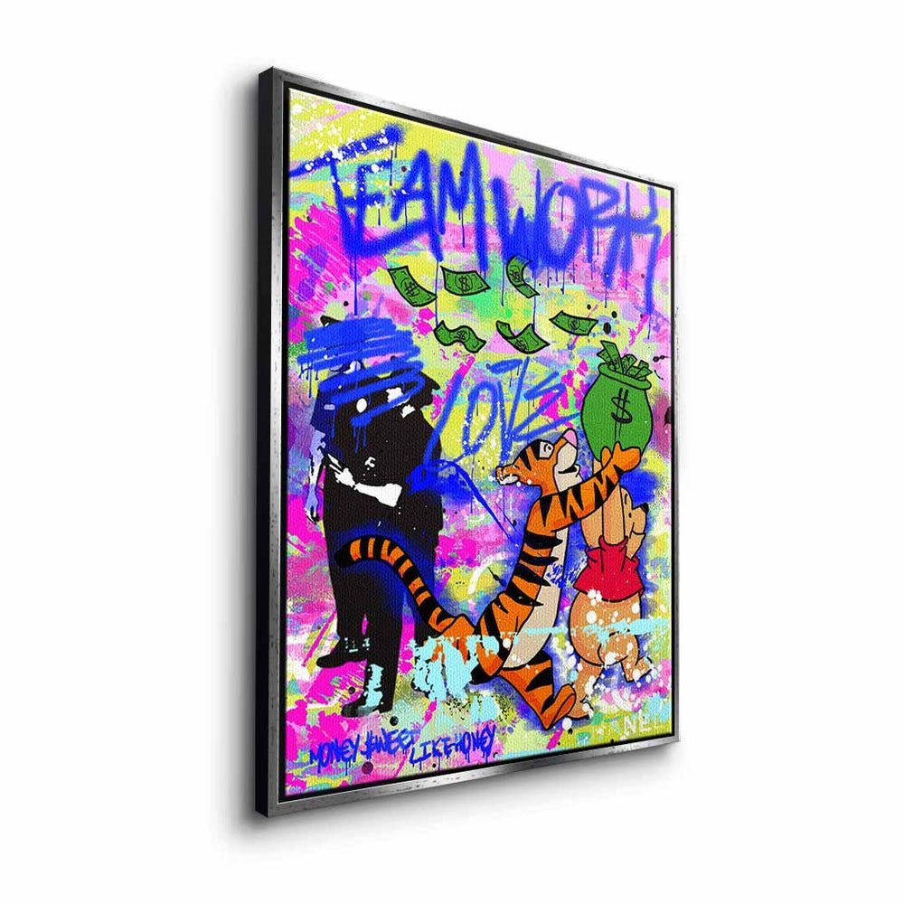 Polizei Acrylglasbild Tigger ohne Graffiti DOTCOMCANVAS® Geld der Leinwandbild, Rahmen Comic Bär Art Pu Pop
