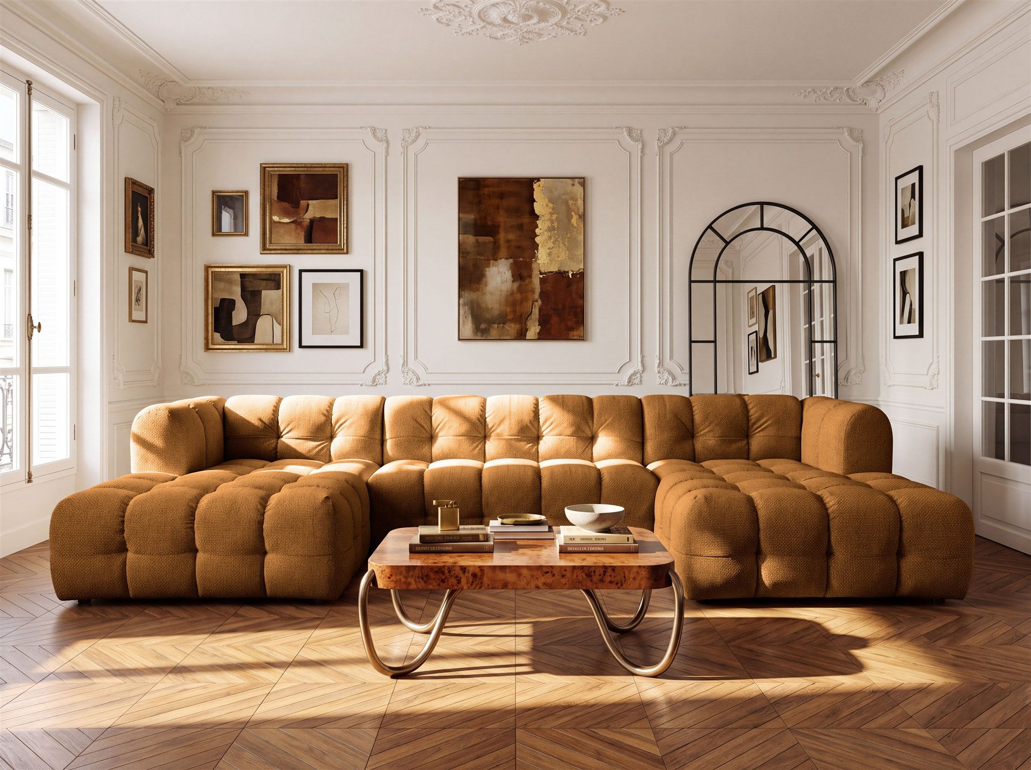 Fun Möbel Wohnlandschaft Sofa U-Form SOLVIE in Stoff, Sofa Rücken echt bezogen