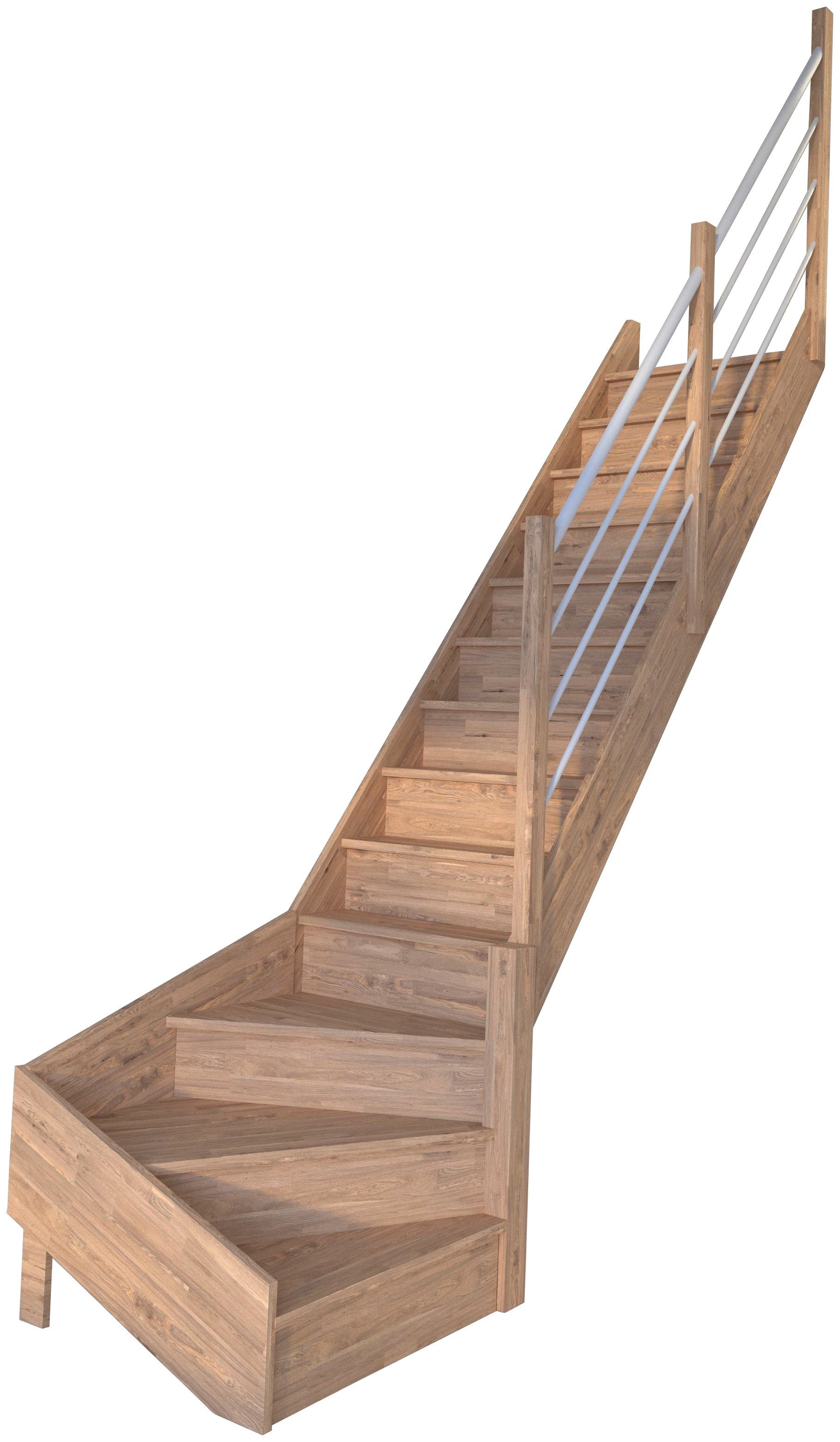Starwood Raumspartreppe Massivholz Rhodos, Holz-Edelstahl Weiß, für Geschosshöhen bis 300 cm, Stufen geschlossen, gewendelt Rechts, Durchgehende Wangenteile