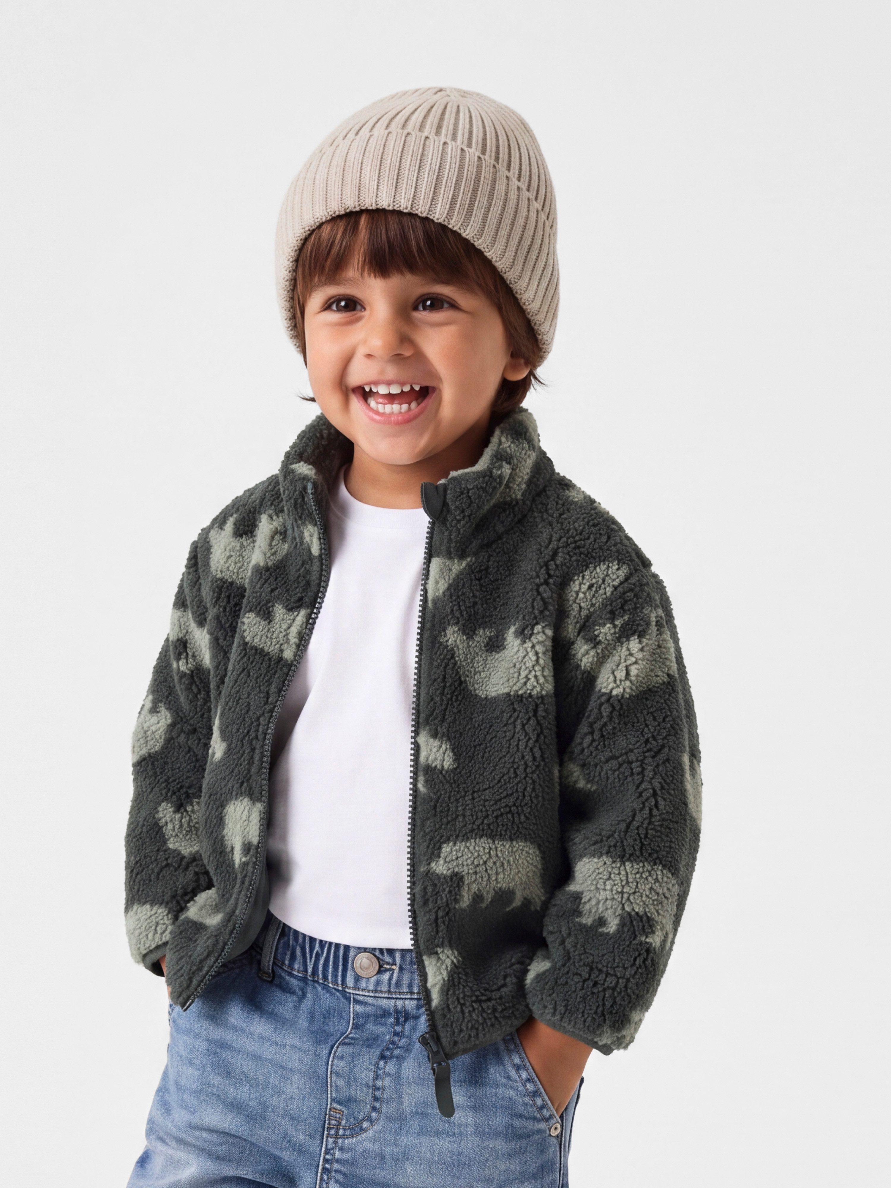Name It Plüschjacke NMMMONICO TEDDY JACKET AOP NOOS Kunstfaser, normal geschnitten