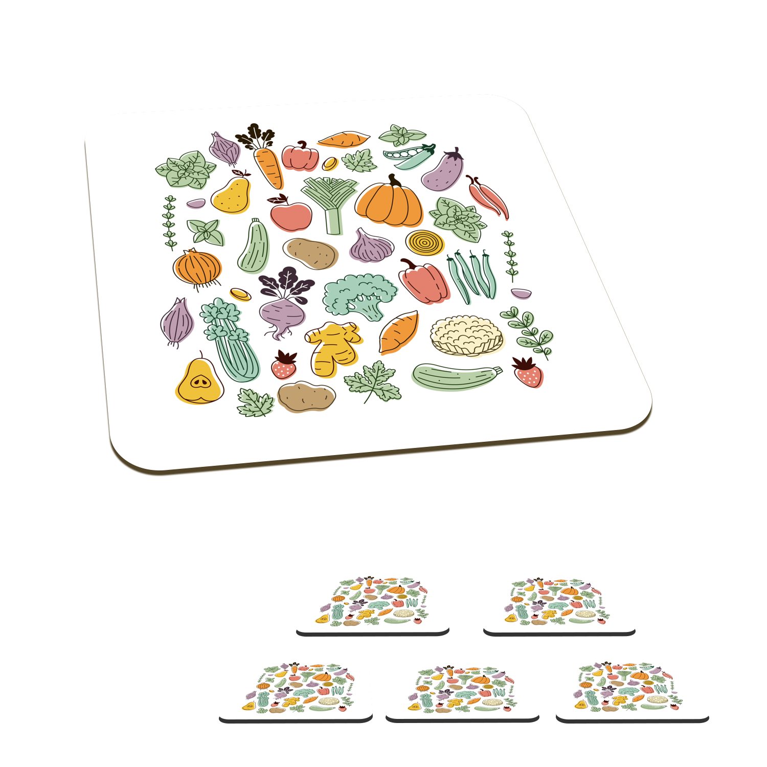 MuchoWow Glasuntersetzer Gemüse - Obst - Minimalismus, Zubehör für Gläser, 6-tlg., Glasuntersetzer, Tischuntersetzer, Korkuntersetzer, Untersetzer, Tasse