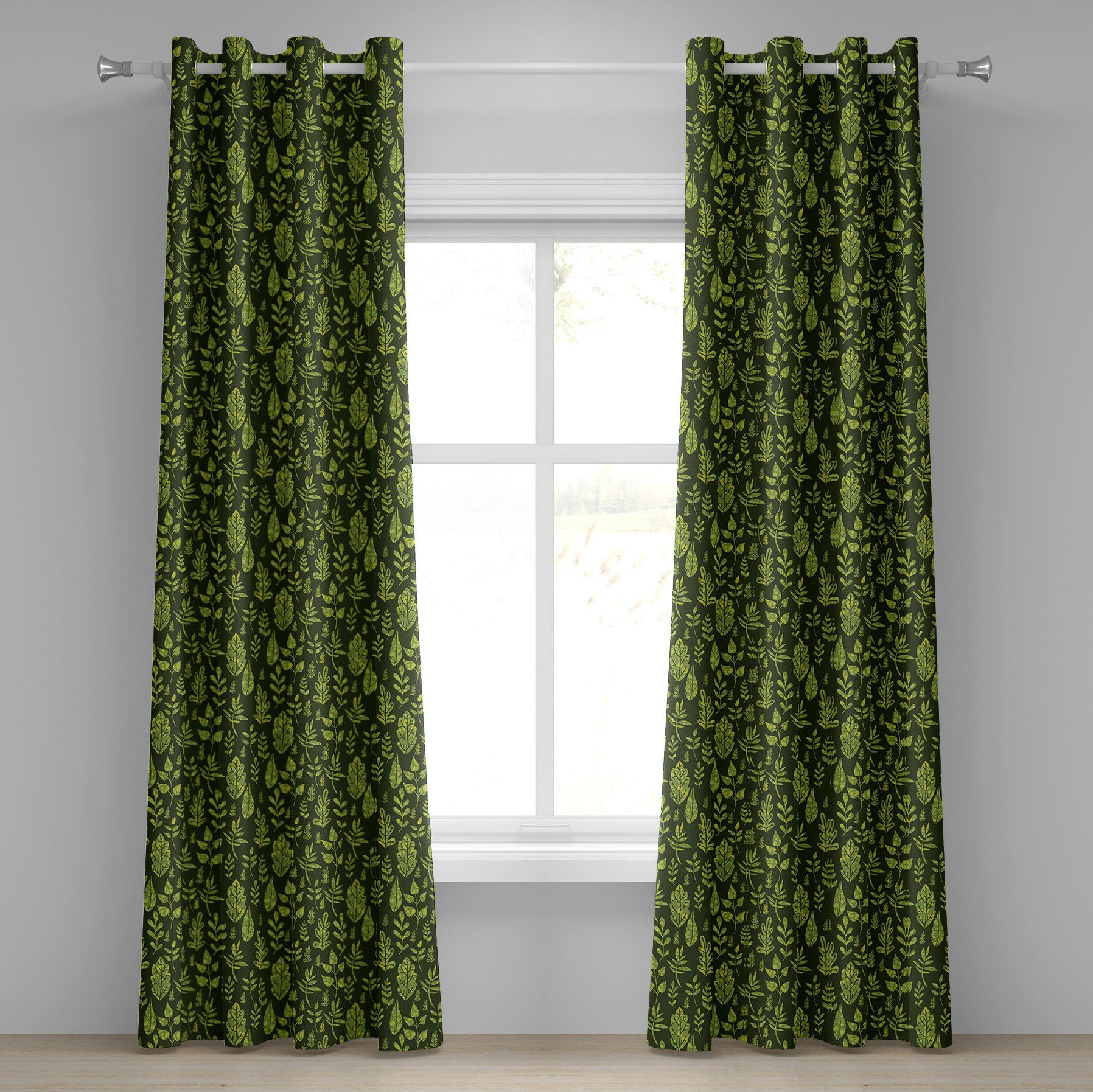 Gardine Dekorative 2-Panel-Fenstervorhänge für Schlafzimmer Wohnzimmer, Abakuhaus, Salbei Patterned Green Leaves