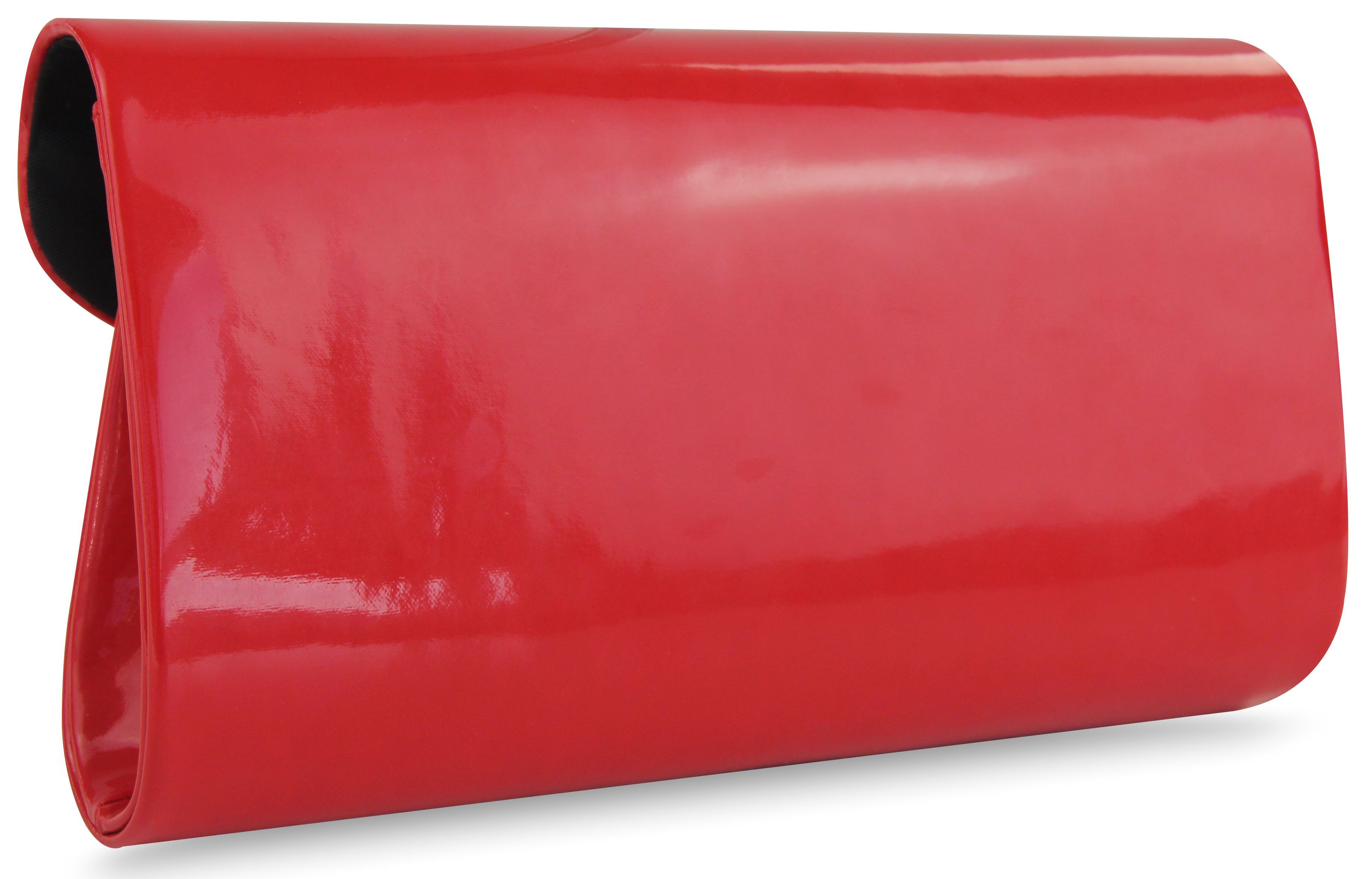 Frentree Clutch Abendtasche Damen in Lack-Optik, Eleganz in Rot mit silbernen Details und abnehmbarem Kettchen