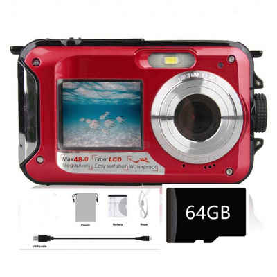 DTC GmbH Digitalkamera Fotokamera Outdoor-Kamera (inkl. 2.7K Full HD 48MP 16X Digitalzoom Kompaktkamera, (Wiederaufladbare Unterwasserkamera mit Karte für Schnorcheln)