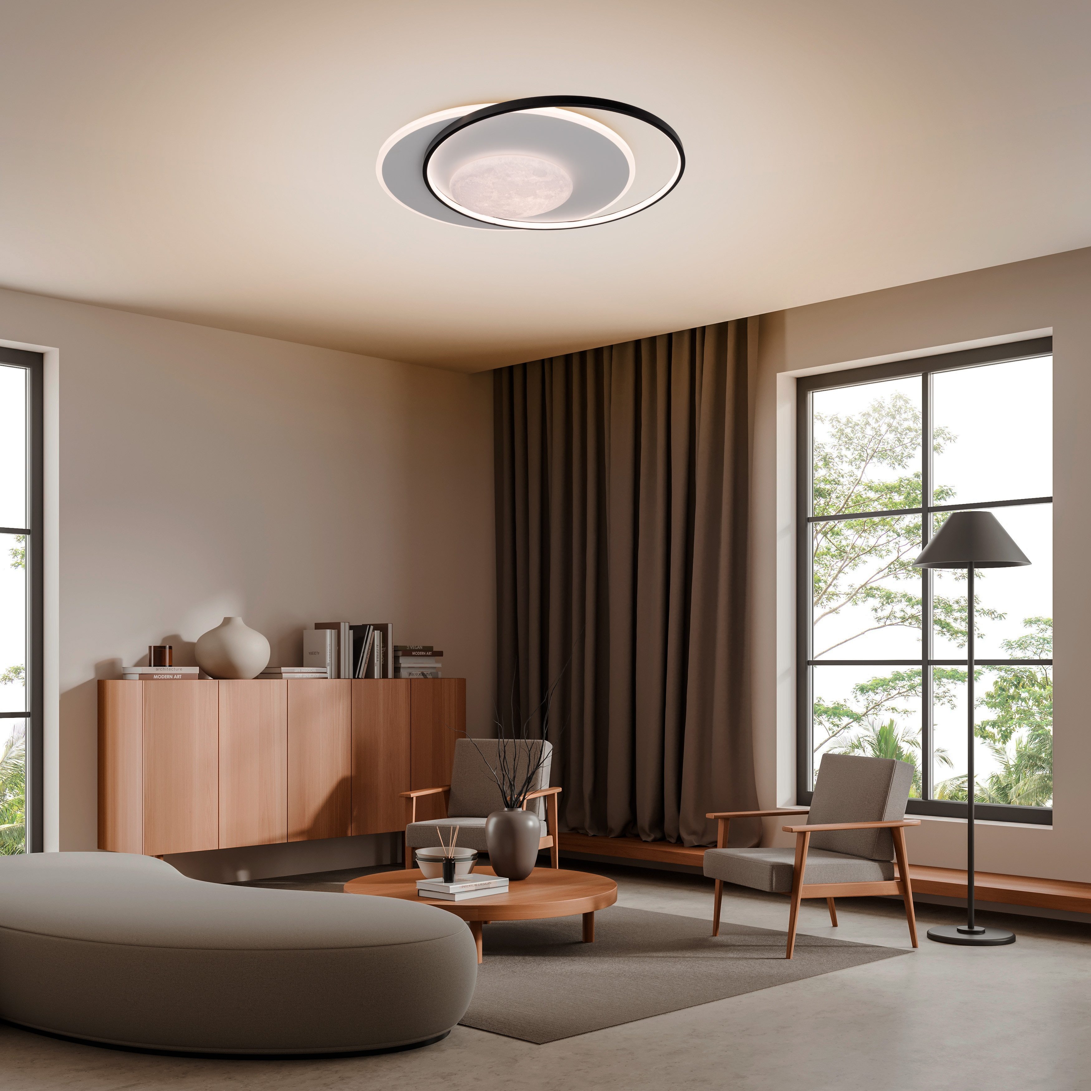 OTTO home LED Deckenleuchte Lianna, CCT - über Fernbedienung, Dimmfunktion, Memoryfunktion, Nachtlichtfunktion, mehrere Helligkeitsstufen, LED wechselbar, warmweiß - kaltweiß, Mondoptik, Memory-, Nachtlicht-, CCT-Funktion, dimmbar, Fernbedienung