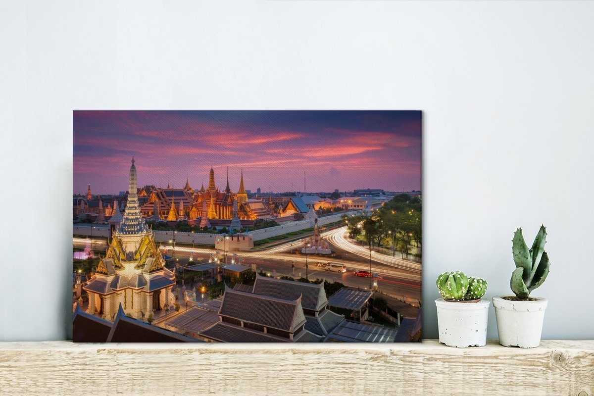 Wanddeko, Aufhängefertig, St), - Palast Leinwandbilder, 30x20 (1 OneMillionCanvasses® Abenddämmerung, Leinwandbild Thailand Wandbild cm -