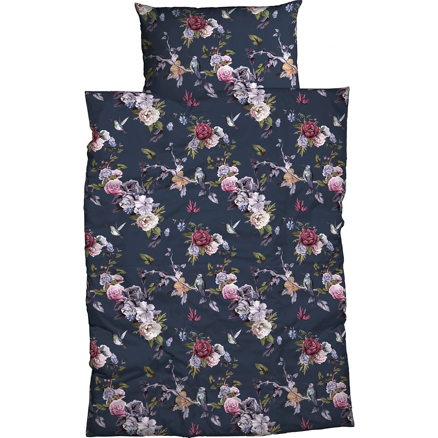 CASATEX Bettwäsche Belana Dunkelblau Satin, Satin, 2 teilig, Blüten, Rosen, günstig online kaufen