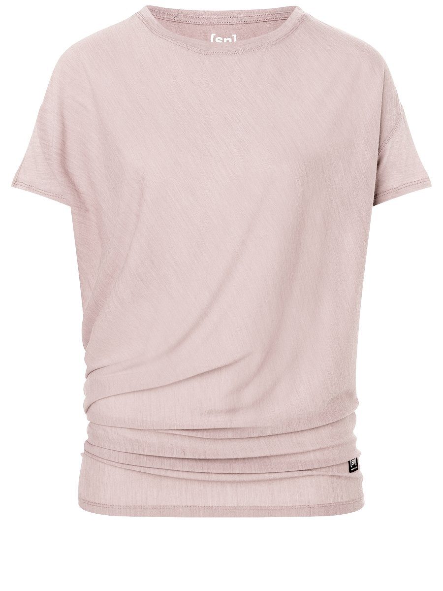 T-Shirt LOOSE Merino-Materialmix W bequemer SUPER.NATURAL Chalk Merino T-Shirt Mauve YOGA TEE