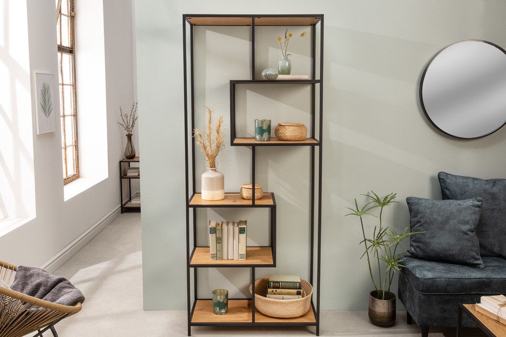 riess-ambiente Standregal SLIM LINE 185cm natur / schwarz, Einzelartikel 1-tlg., Wohnzimmer · Wildeiche-Design · Metall · mit Ablage · Industrial