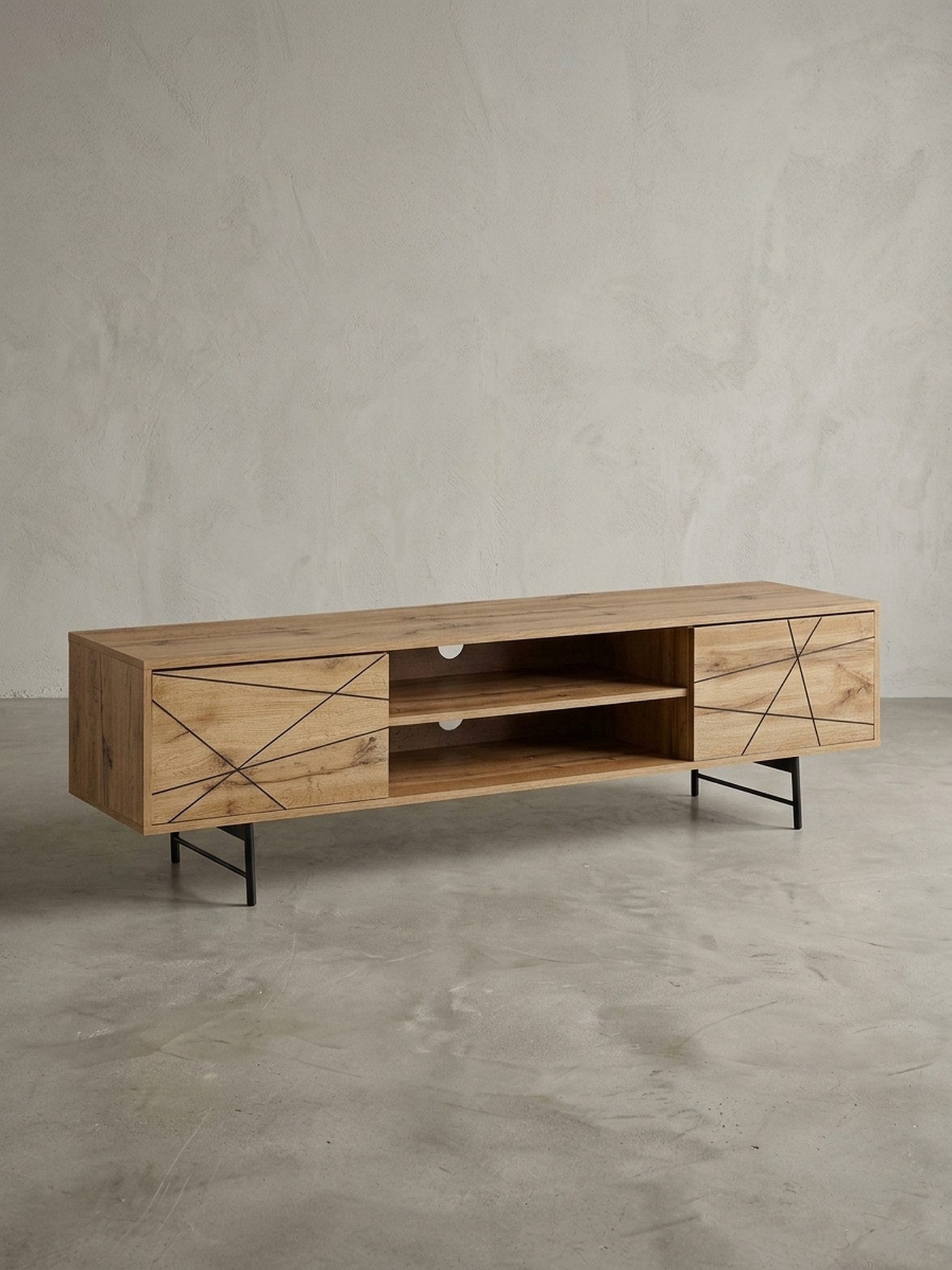 KADIMA DESIGN Lowboard Lowboard Holz Eiche-Dekor 160x45x40 cm TV-Kommode mit zwei Türen, (Fernsehkommode Wohnzimmer), Design TV-Schrank Hoch, Fernsehtisch Ferns – Bild 4 von 5