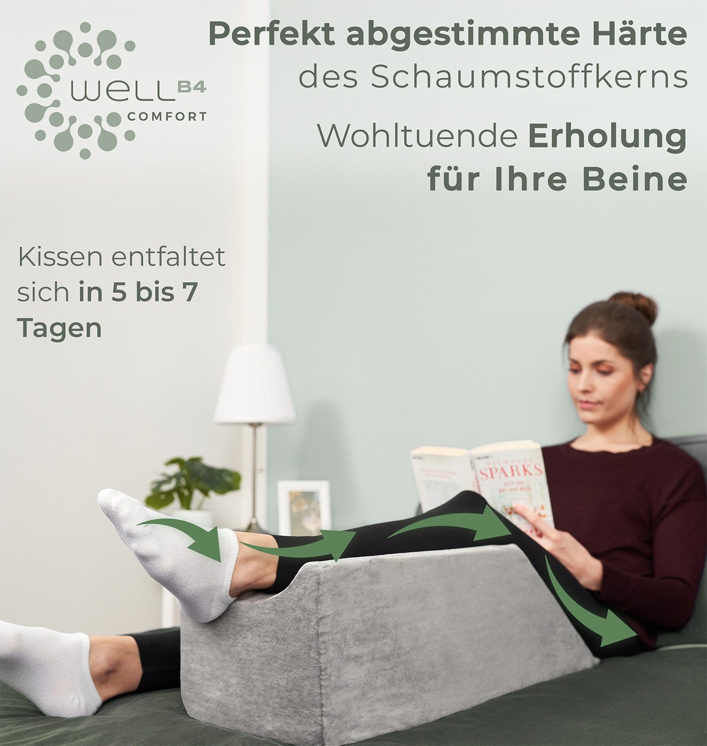 Well B4 Venenkissen zum Beine hochlagern - Beinhochlagerungskissen Beinauflage Keilkissen, Stützkissen für Beine & Knie ideal als Lymphkissen und Venenkeil