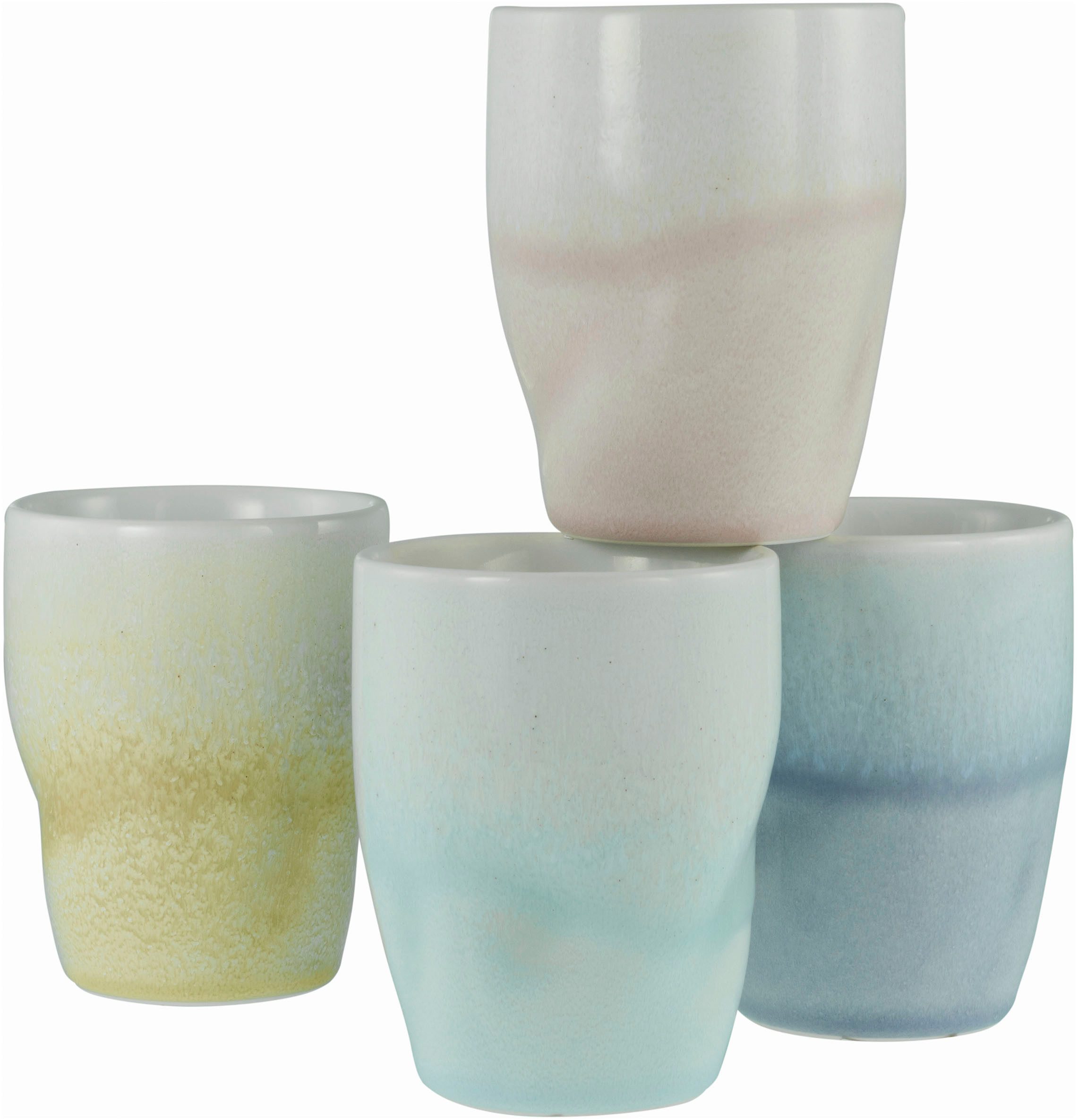 CreaTable Becher Squeezy Maytime, Kaffeebecher 4-tlg, 4-tlg., Steinzeug, Einzigartige Optik, Reaktivglasur