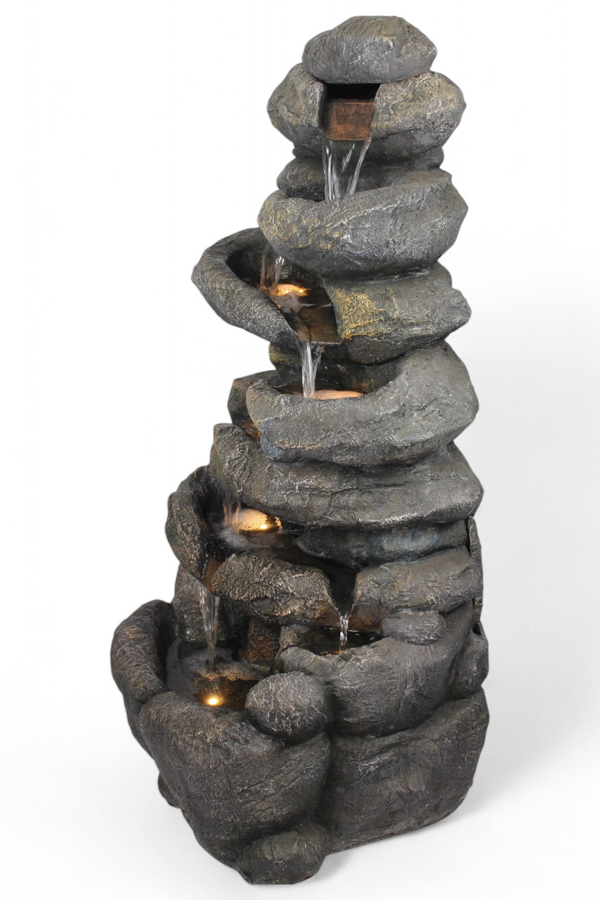 Arnusa Gartenbrunnen großer Springbrunnen 100 cm Wasserfall Kaskade mit Beleuchtung, 48 cm Breite, Gartendekoration