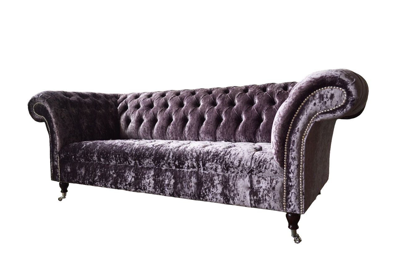 JVmoebel Sofa Lila Chesterfield Couch Textil Samt Stoff Möbel Designer 3 Sitzer, Made in Europe