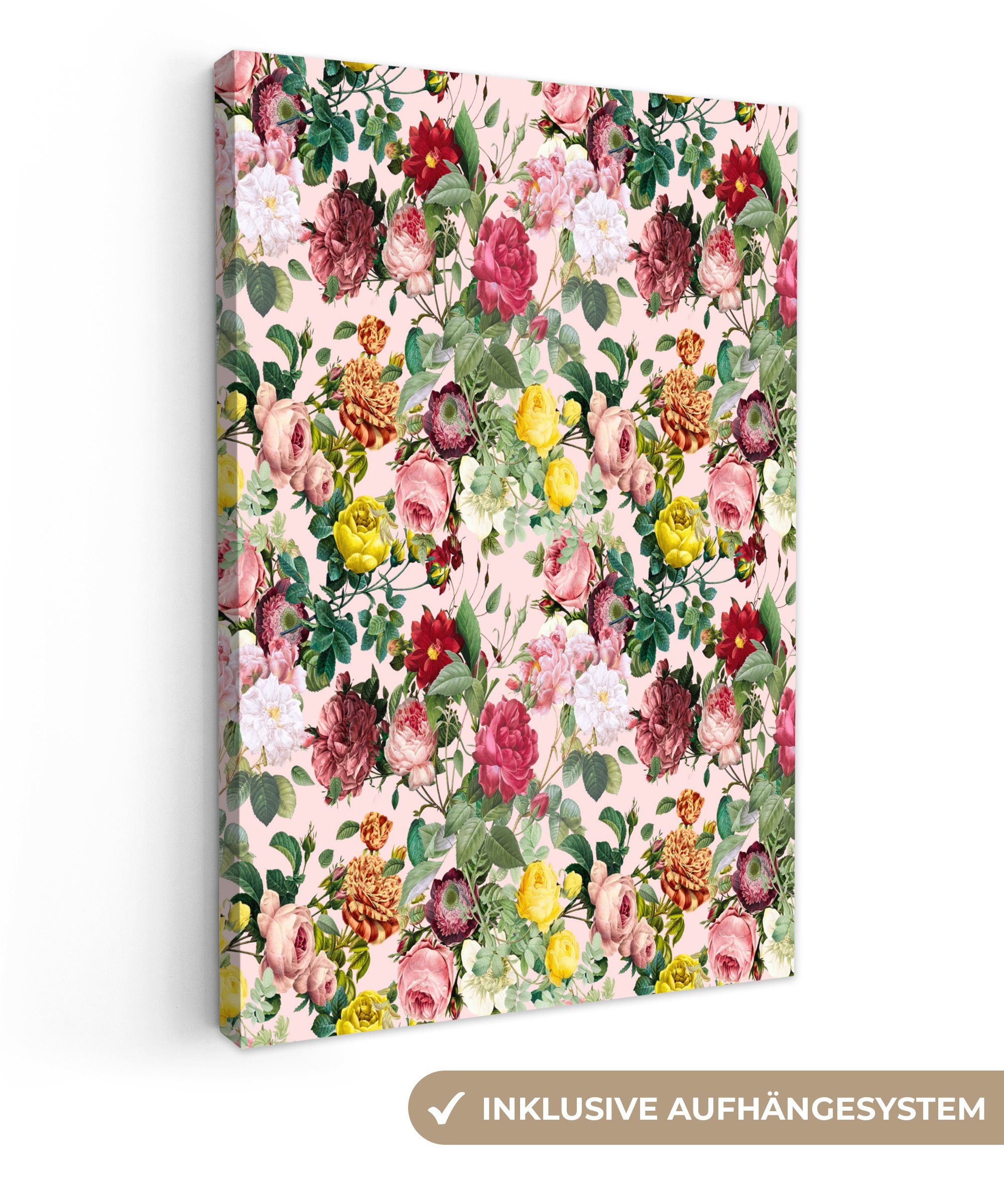 OneMillionCanvasses® Leinwandbild Blumen - Rosen - Rosa, (1 St), Leinwandbild fertig bespannt inkl. Zackenaufhänger, Gemälde, 20x30 cm