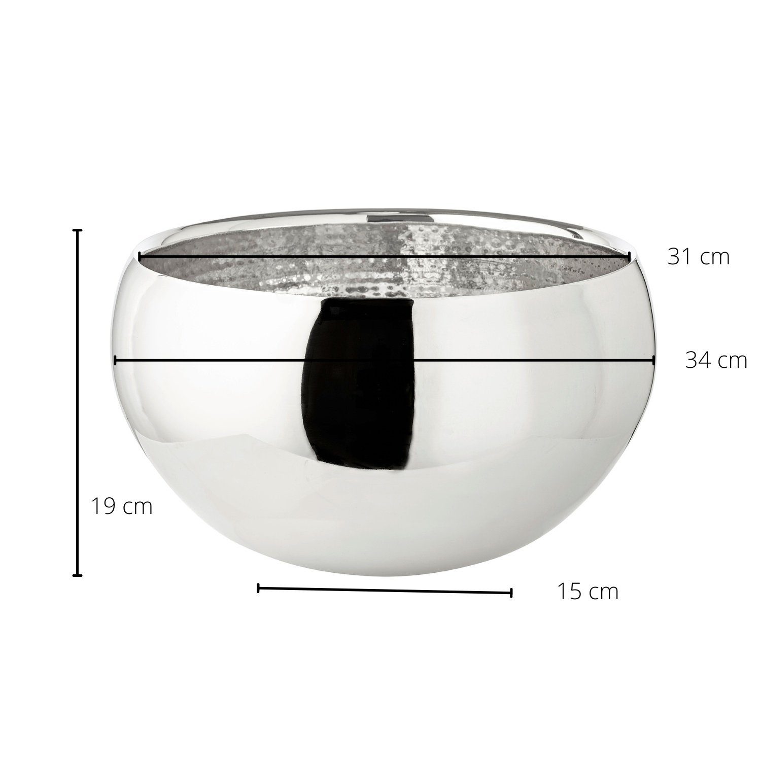 EDZARD Servierschale Enea, Edelstahl, Silber-Optik, innen gehämmert, hochglanzpoliert, H 20 cm