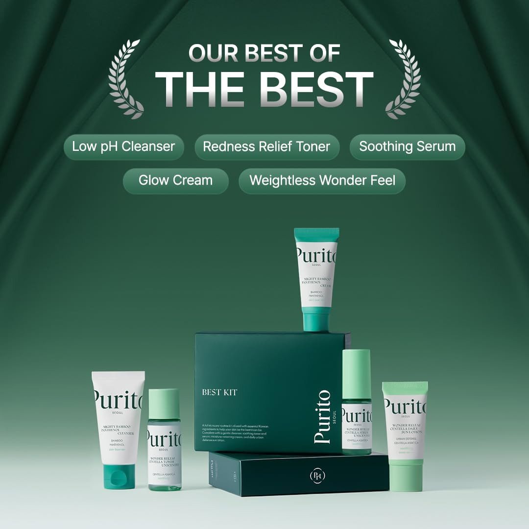 Purito Seoul Hautpflege-Set Seoul Best Kit – komplettes Gesichtspflege-Set in Reisegröße (105 ml) mit Cleanser, Toner, Serum, Creme & SPF 50 – beruhigende, Skincare Routine mit Centella & Panthenol