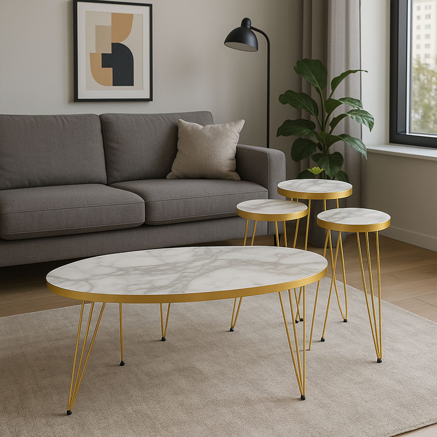 Jungengel Couchtisch Luxus Set 4-Teilig Marmor günstig online kaufen