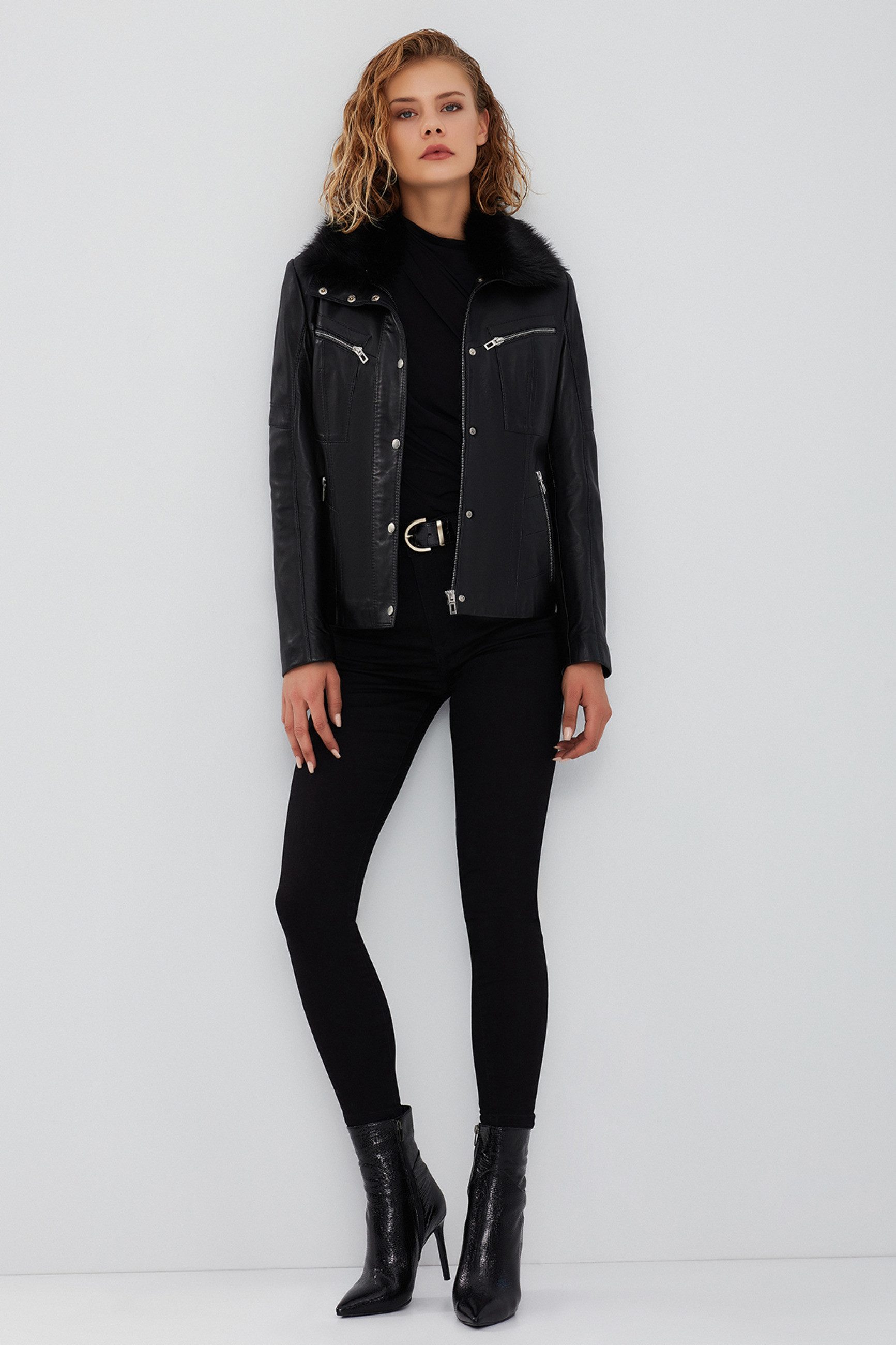 Derimod Lederjacke Vivien Lederjacke mit Kunstfellkragen