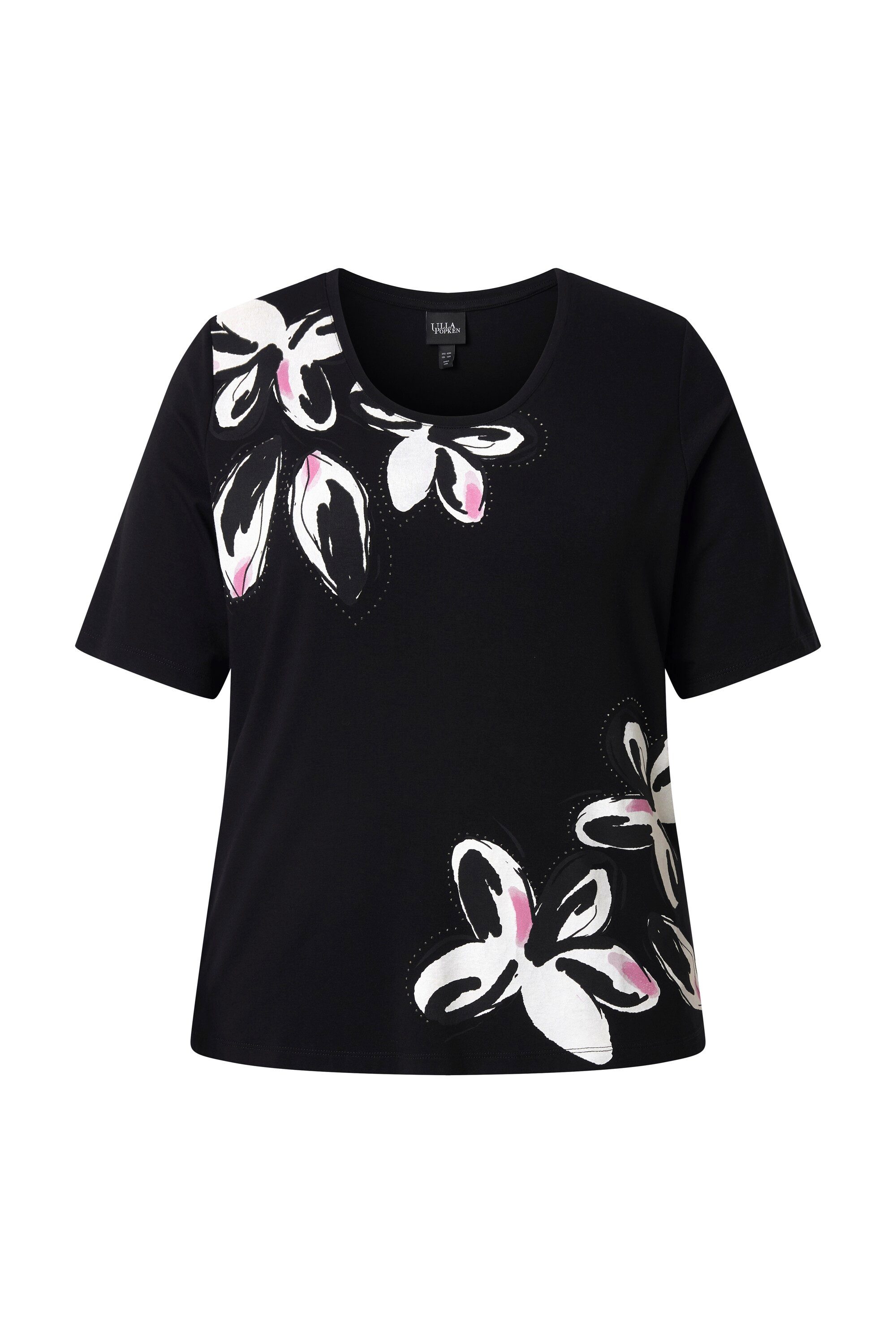 Ulla Popken T-Shirt T-Shirt Blüten Ziersteine Rundhals Halbarm günstig online kaufen