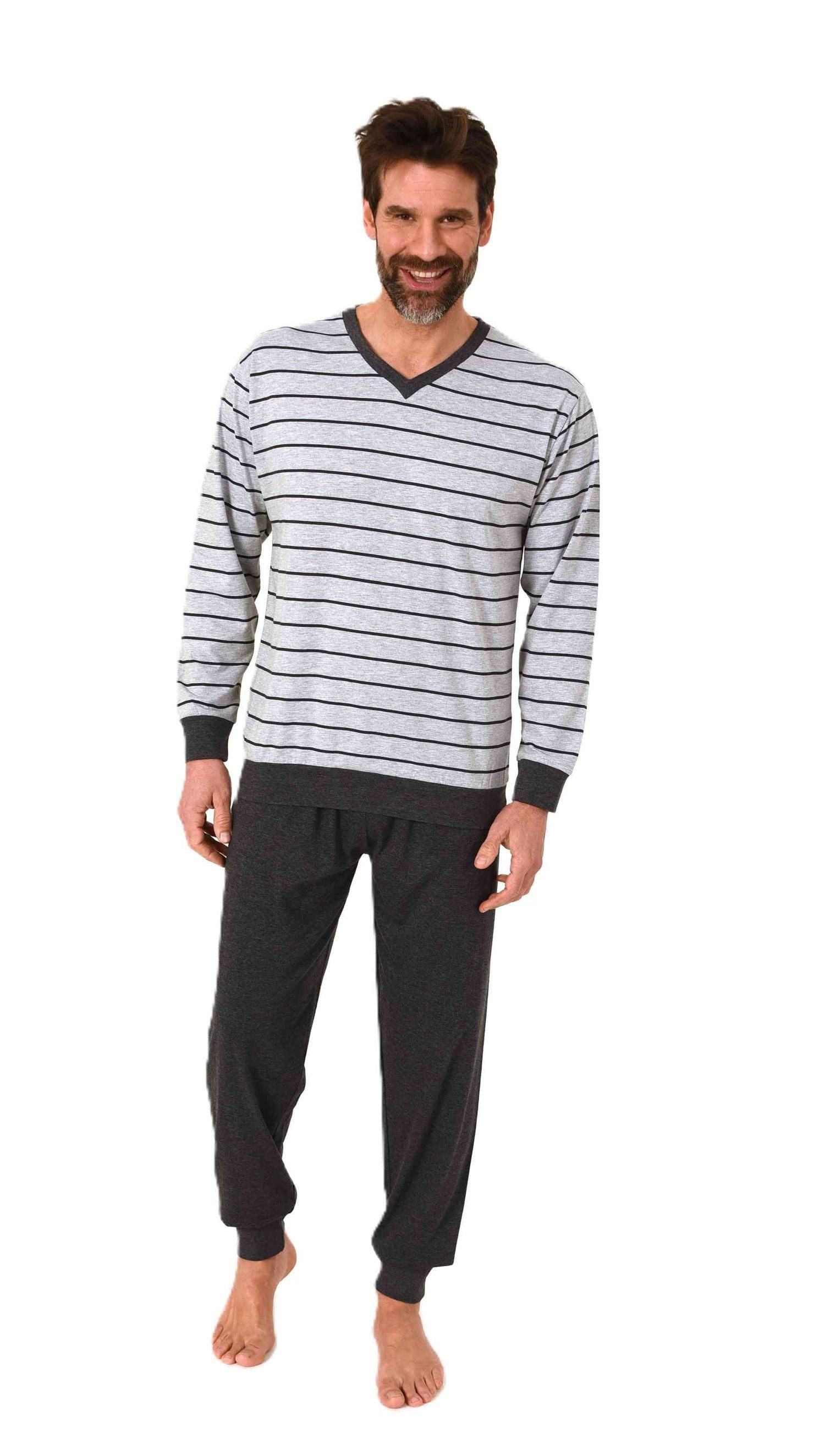 Normann Pyjama Normann Herren langarm Pyjama mit Bündchen in edler Streifen günstig online kaufen